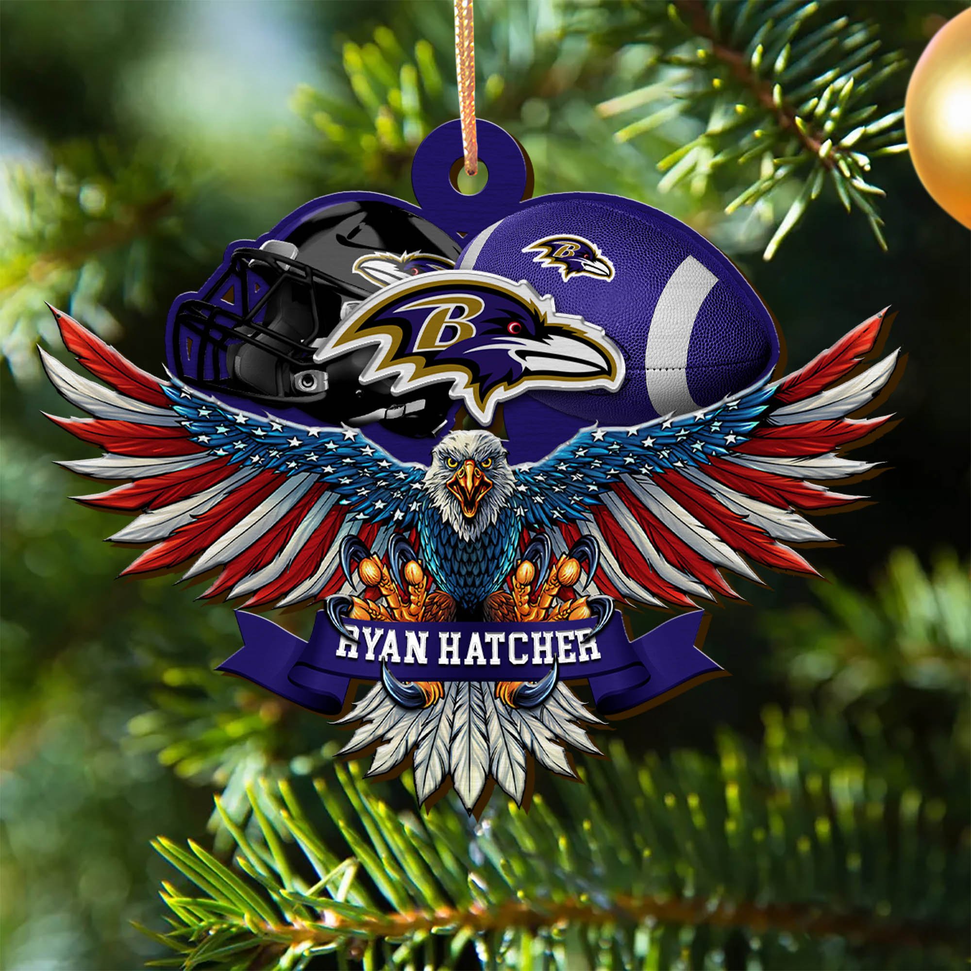 Baltimore Ravens Wooden Ornament 2024 Version Custom Your Name, Eagle And Sport Team Ornament, Christmas Gifts For Fans ETHY-52161