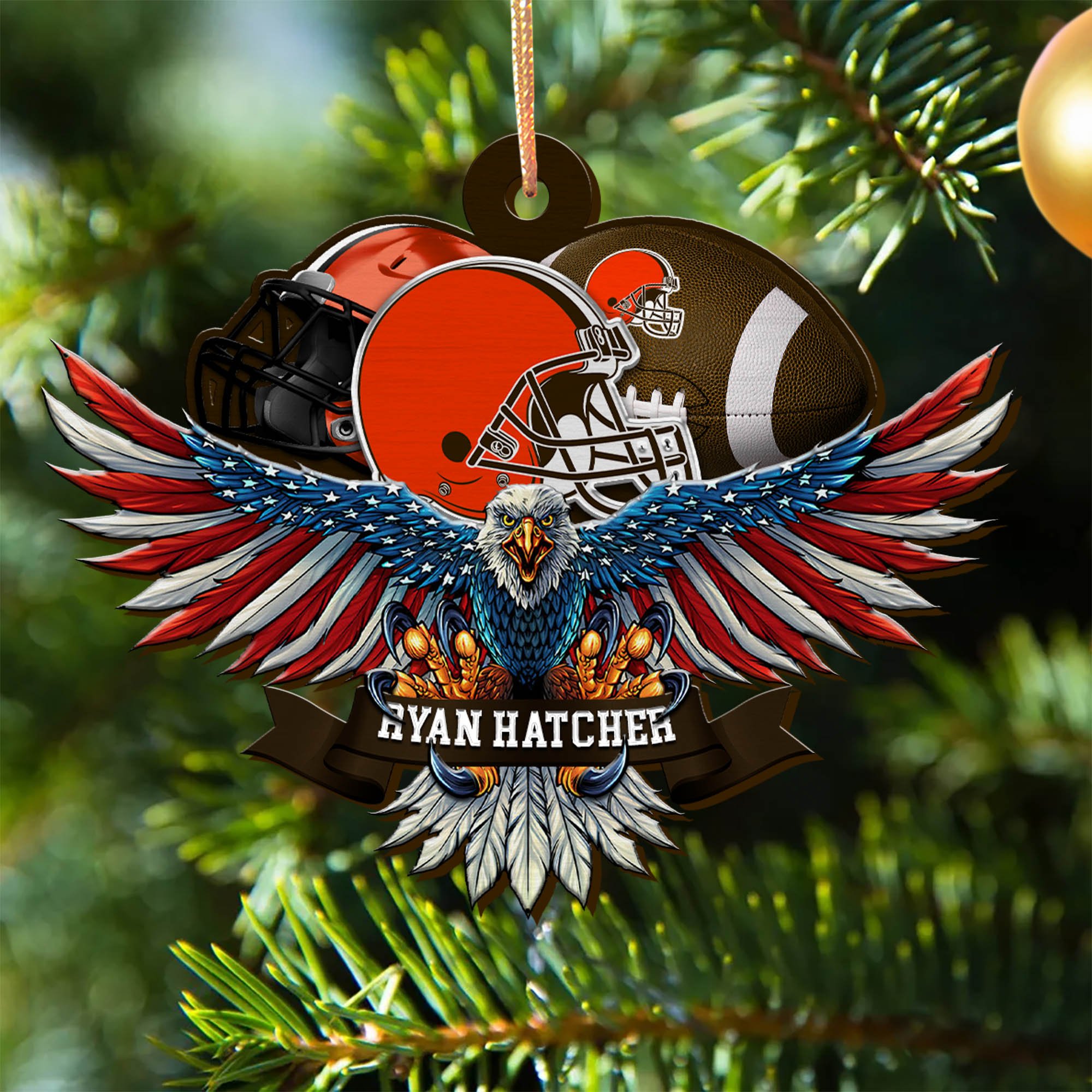 Cleveland Browns Wooden Ornament 2024 Version Custom Your Name, Eagle And Sport Team Ornament, Christmas Gifts For Fans ETHY-52161