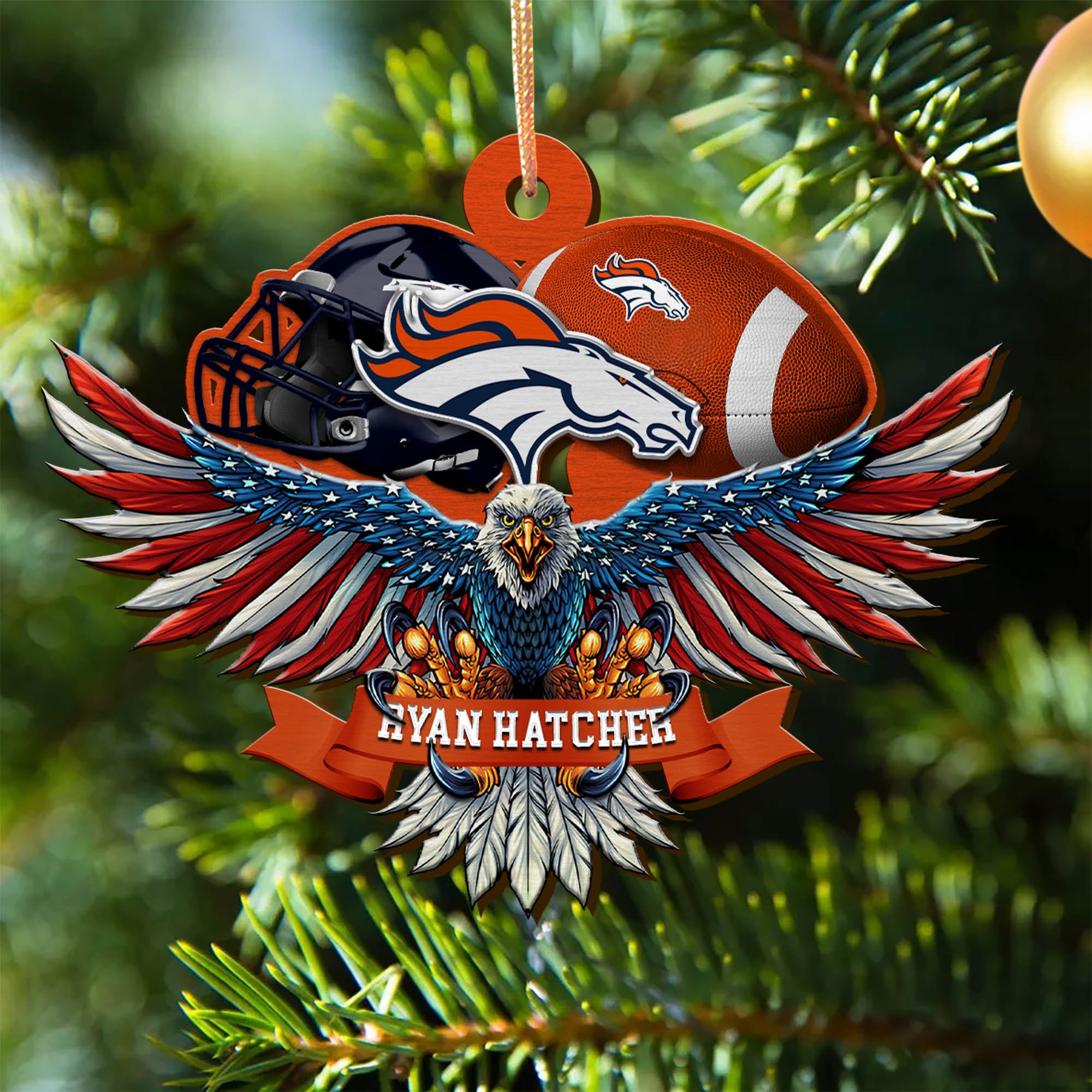 Denver Broncos Wooden Ornament 2024 Version Custom Your Name, Eagle And Sport Team Ornament, Christmas Gifts For Fans ETHY-52161