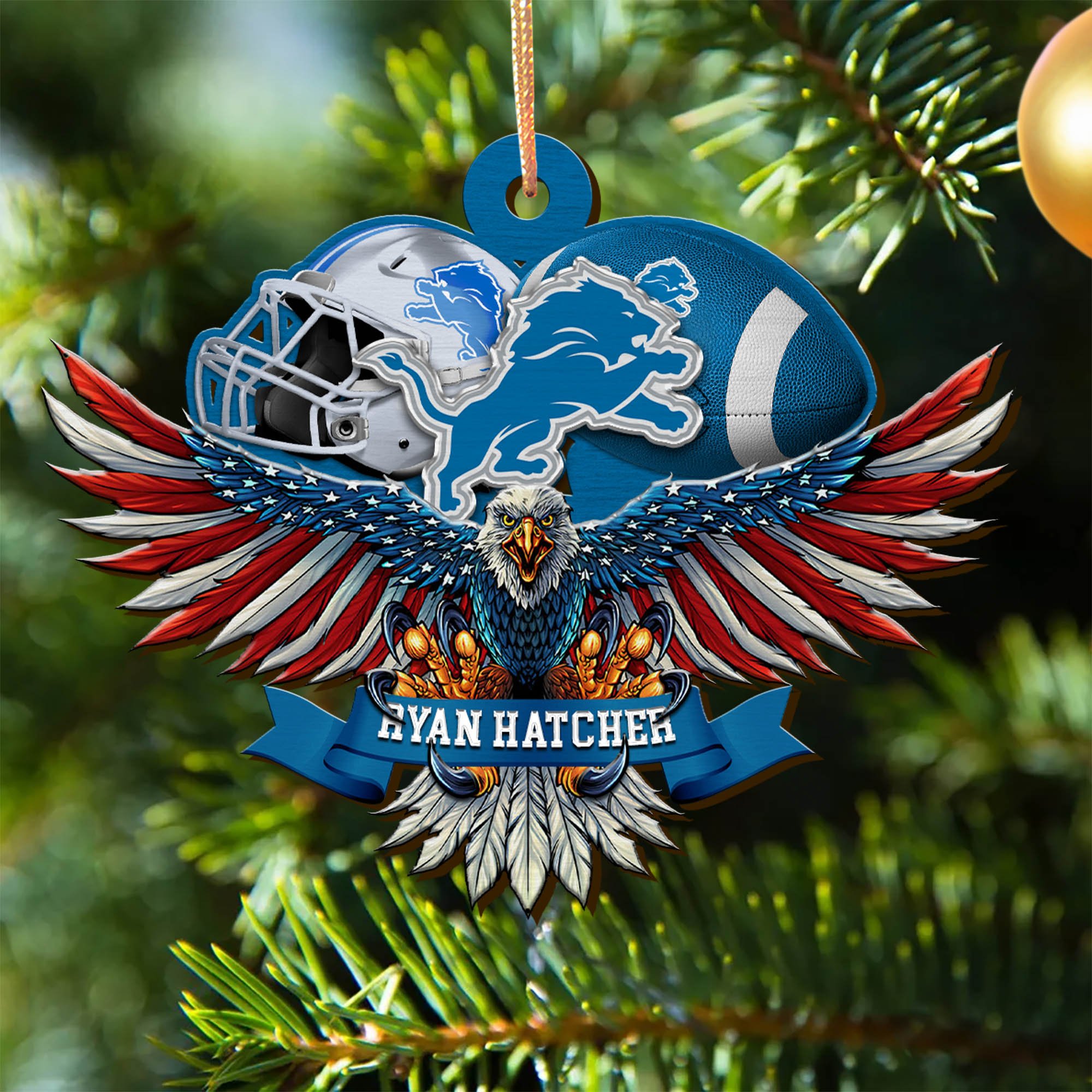 Detroit Lions Wooden Ornament 2024 Version Custom Your Name, Eagle And Sport Team Ornament, Christmas Gifts For Fans ETHY-52161