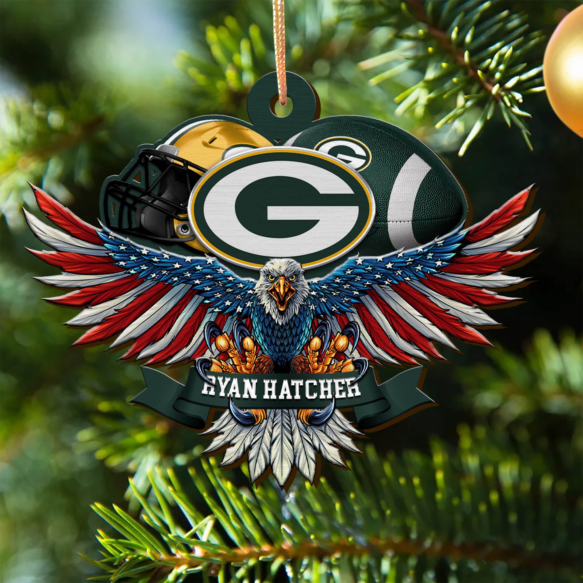 Green Bay Packers Wooden Ornament 2024 Version Custom Your Name, Eagle And Sport Team Ornament, Christmas Gifts For Fans ETHY-52161