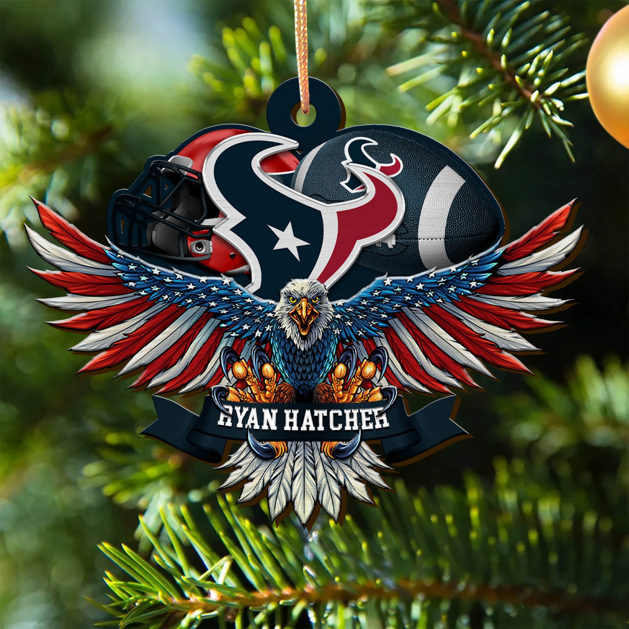 Houston Texans Wooden Ornament 2024 Version Custom Your Name, Eagle And Sport Team Ornament, Christmas Gifts For Fans ETHY-52161