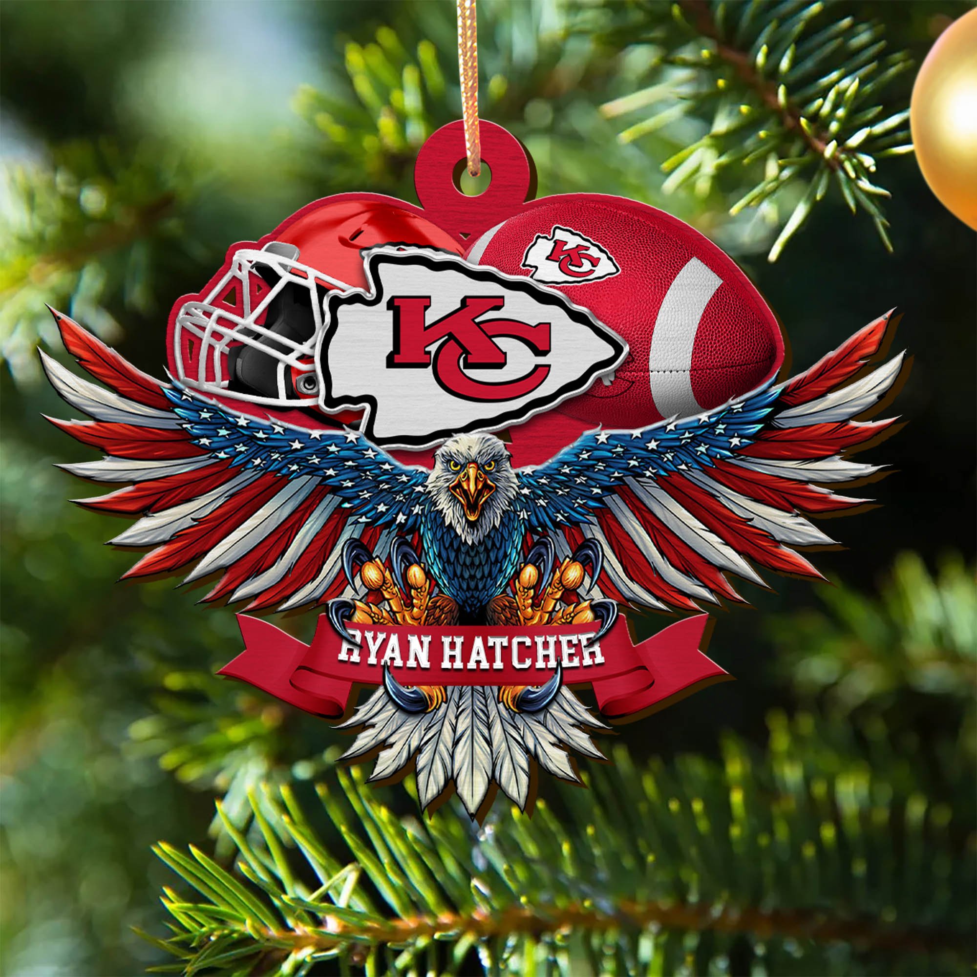 Kansas City Chiefs Wooden Ornament 2024 Version Custom Your Name, Eagle And Sport Team Ornament, Christmas Gifts For Fans ETHY-52161