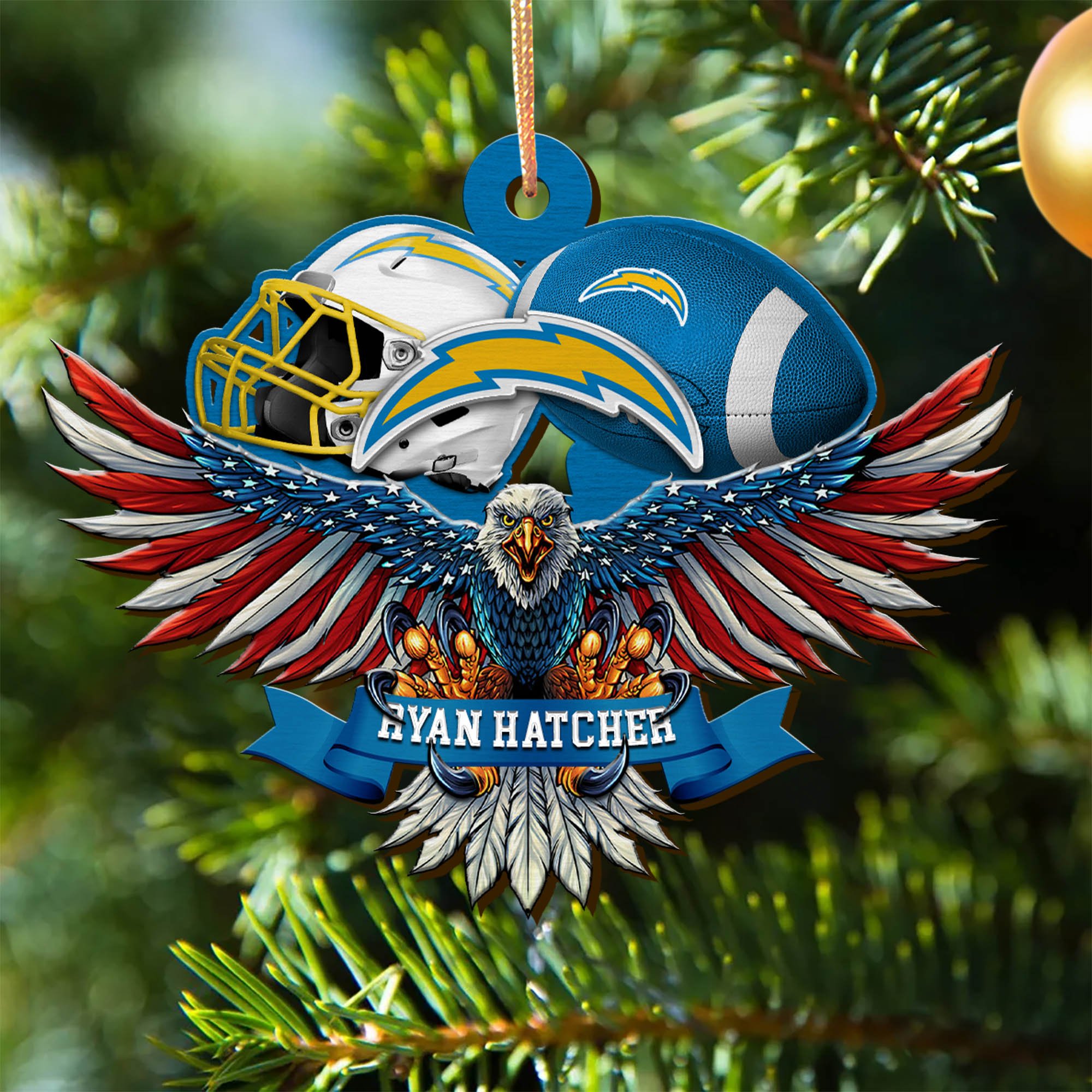 Los Angeles Chargers Wooden Ornament 2024 Version Custom Your Name, Eagle And Sport Team Ornament, Christmas Gifts For Fans ETHY-52161
