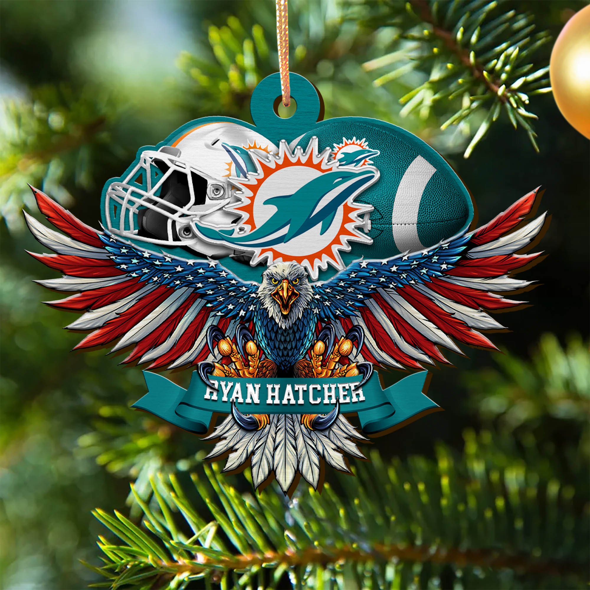 Miami Dolphins Wooden Ornament 2024 Version Custom Your Name, Eagle And Sport Team Ornament, Christmas Gifts For Fans ETHY-52161