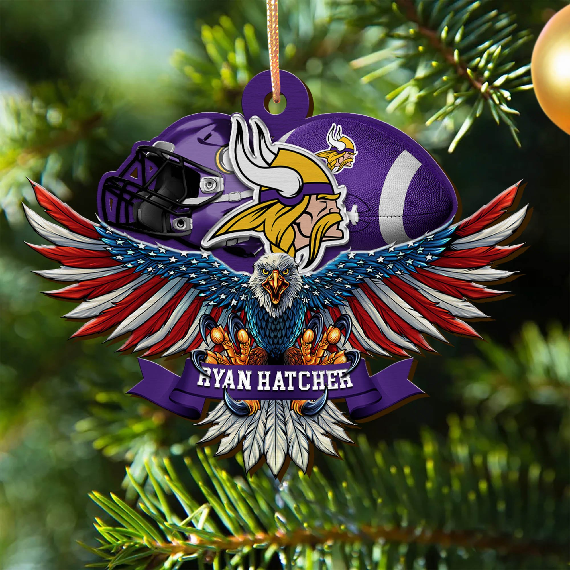 Minnesota Vikings Wooden Ornament 2024 Version Custom Your Name, Eagle And Sport Team Ornament, Christmas Gifts For Fans ETHY-52161