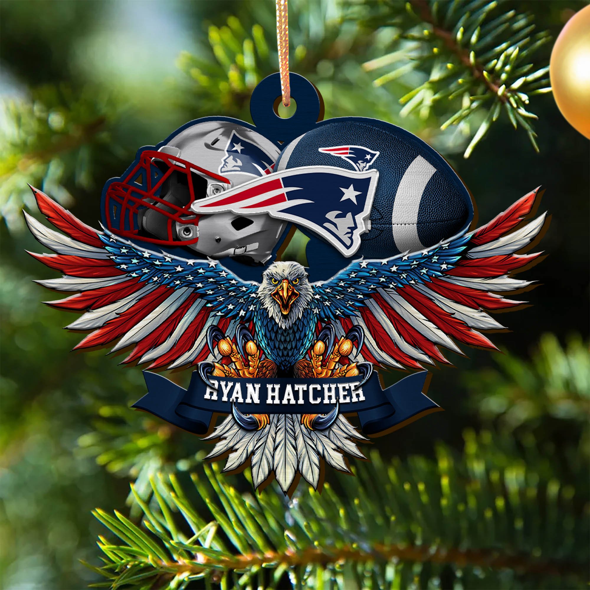 New England Patriots Wooden Ornament 2024 Version Custom Your Name, Eagle And Sport Team Ornament, Christmas Gifts For Fans ETHY-52161