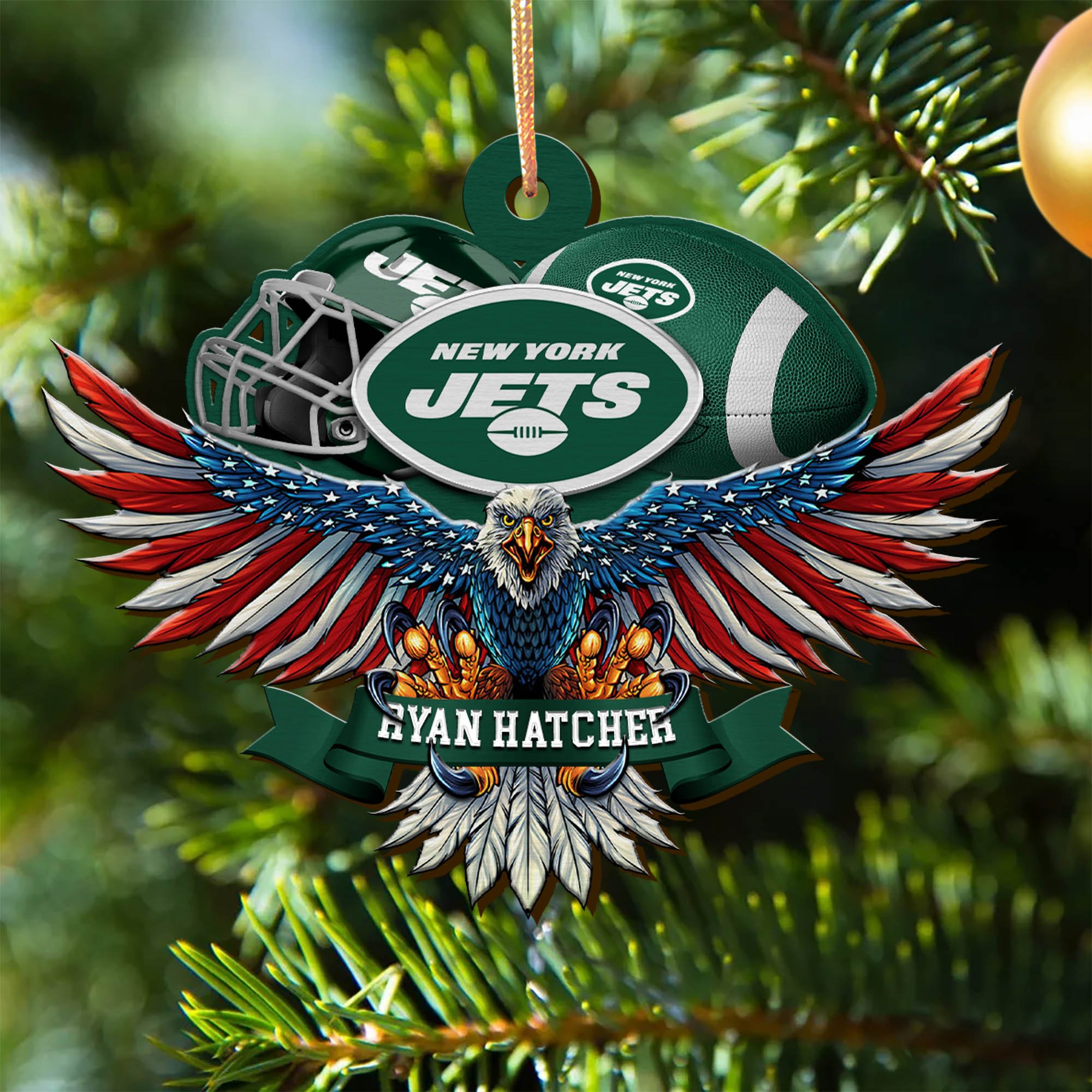 New York Jets Wooden Ornament 2024 Version Custom Your Name, Eagle And Sport Team Ornament, Christmas Gifts For Fans ETHY-52161