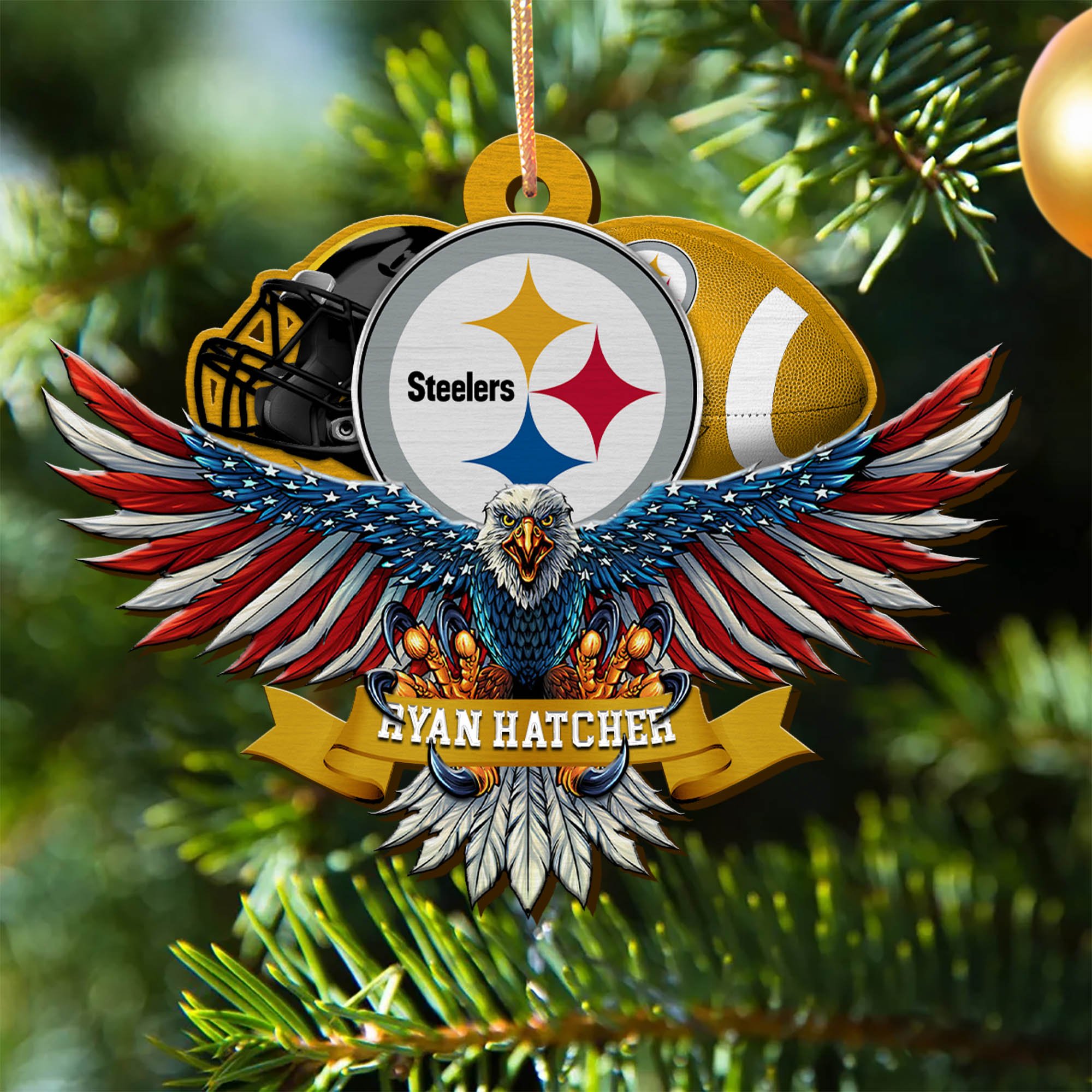 Pittsburgh Steelers Wooden Ornament 2024 Version Custom Your Name, Eagle And Sport Team Ornament, Christmas Gifts For Fans ETHY-52161