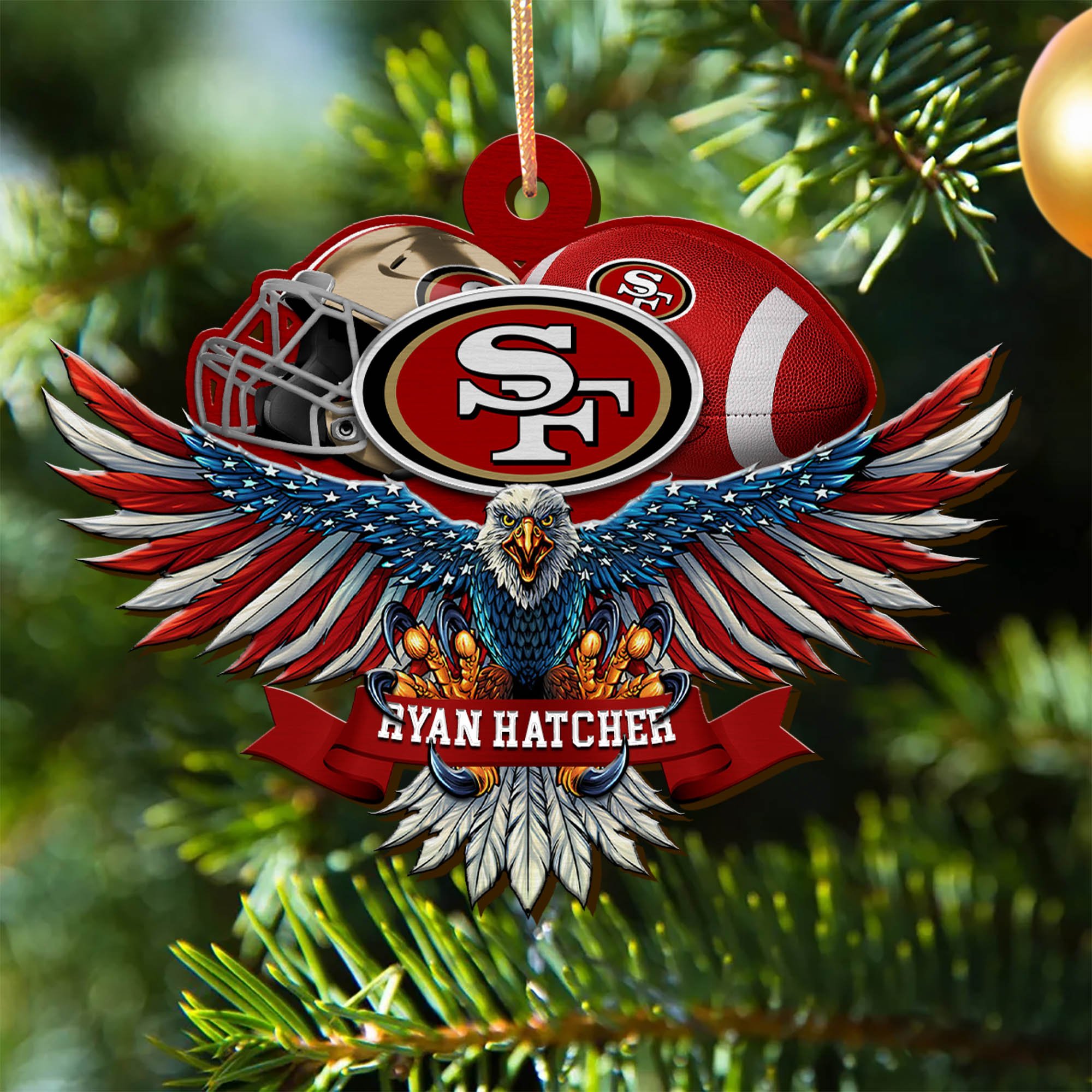 San Francisco 49ers Wooden Ornament 2024 Version Custom Your Name, Eagle And Sport Team Ornament, Christmas Gifts For Fans ETHY-52161