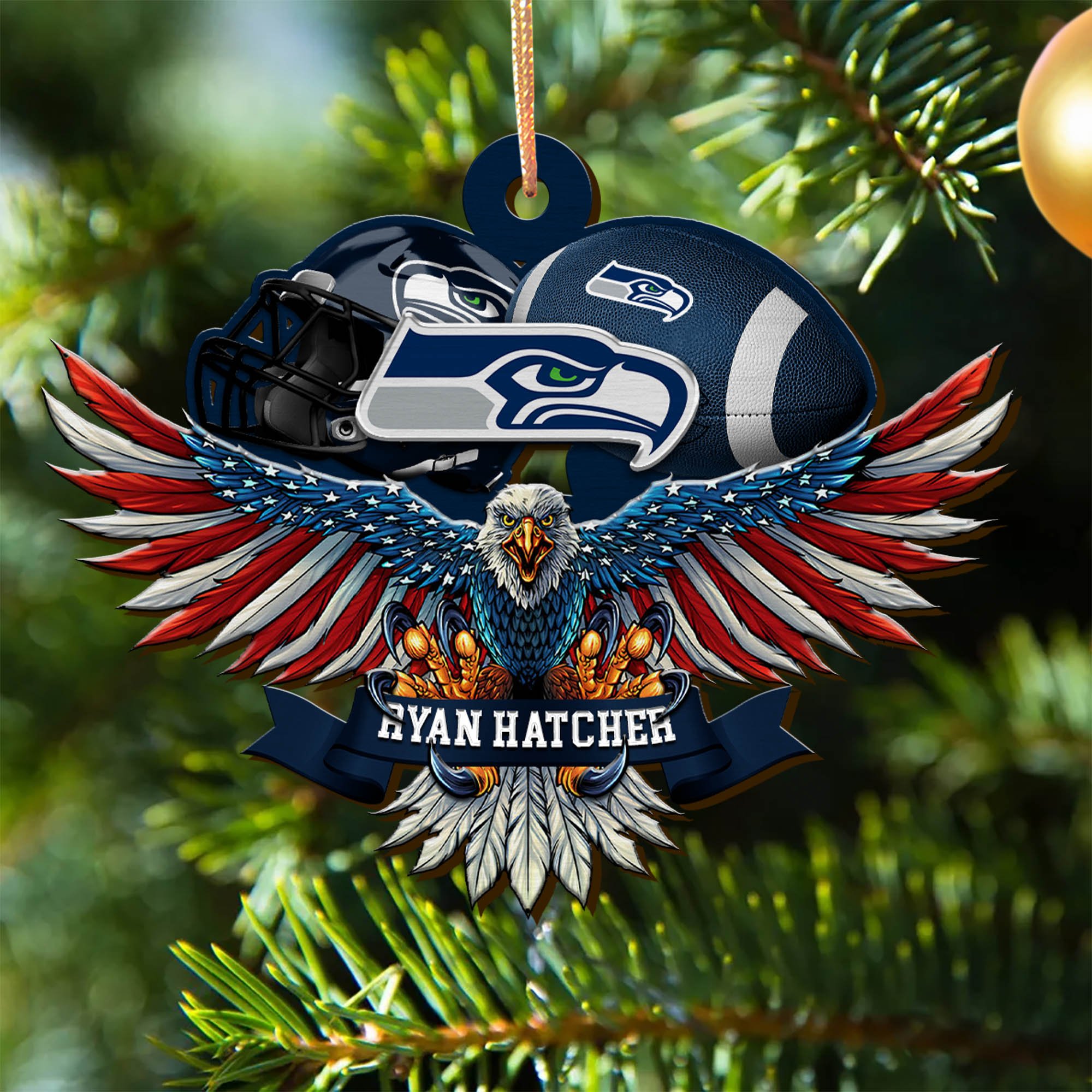 Seattle Seahawks Wooden Ornament 2024 Version Custom Your Name, Eagle And Sport Team Ornament, Christmas Gifts For Fans ETHY-52161