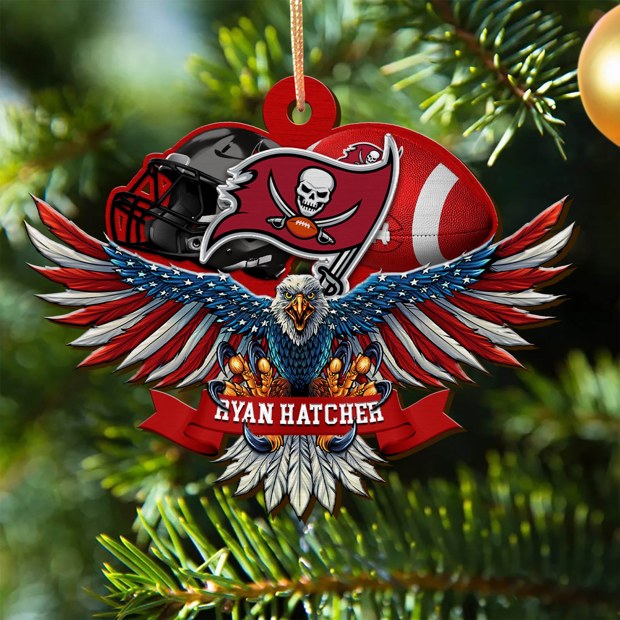 Tampa Bay Buccaneers Wooden Ornament 2024 Version Custom Your Name, Eagle And Sport Team Ornament, Christmas Gifts For Fans ETHY-52161