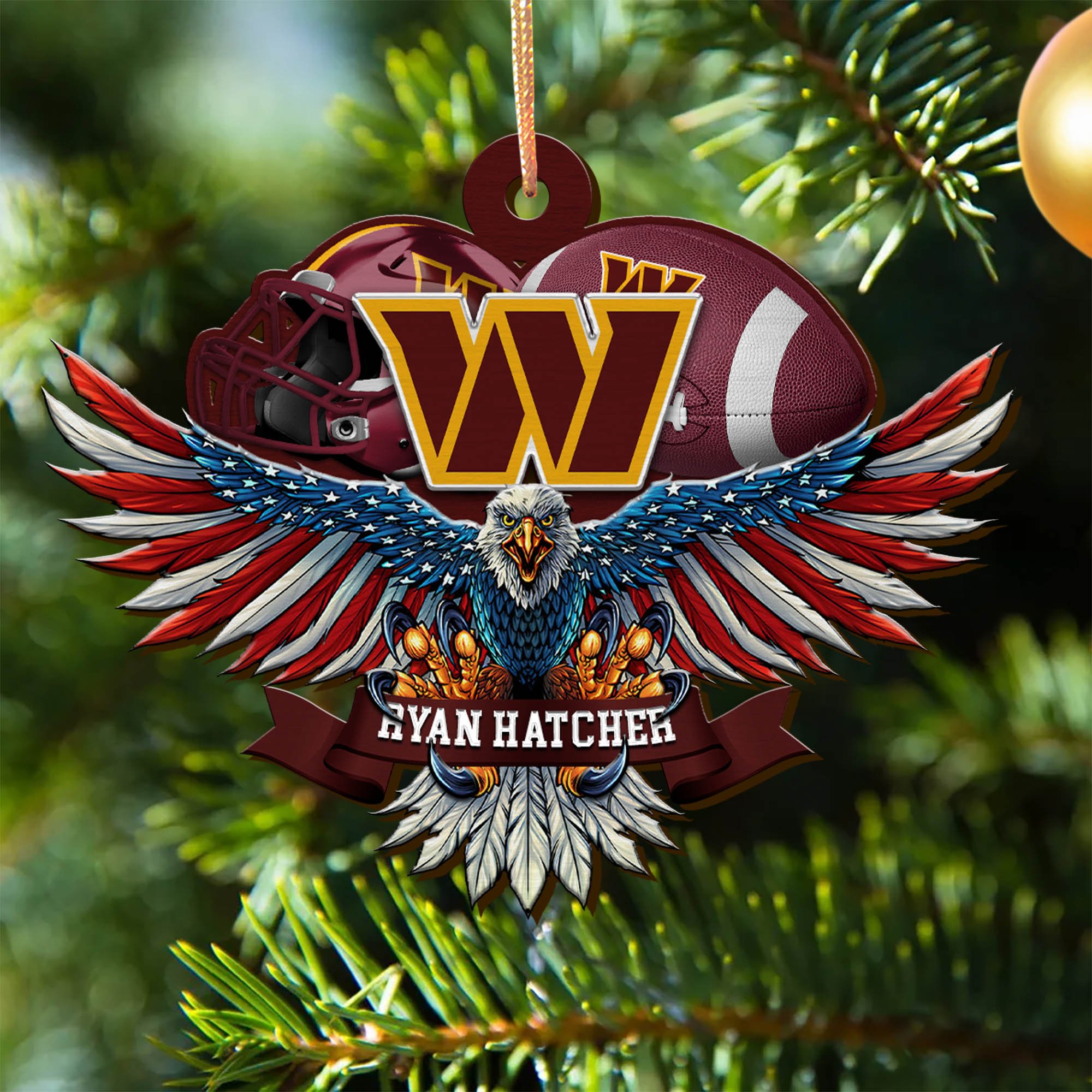 Washington Commanders Wooden Ornament 2024 Version Custom Your Name, Eagle And Sport Team Ornament, Christmas Gifts For Fans ETHY-52161