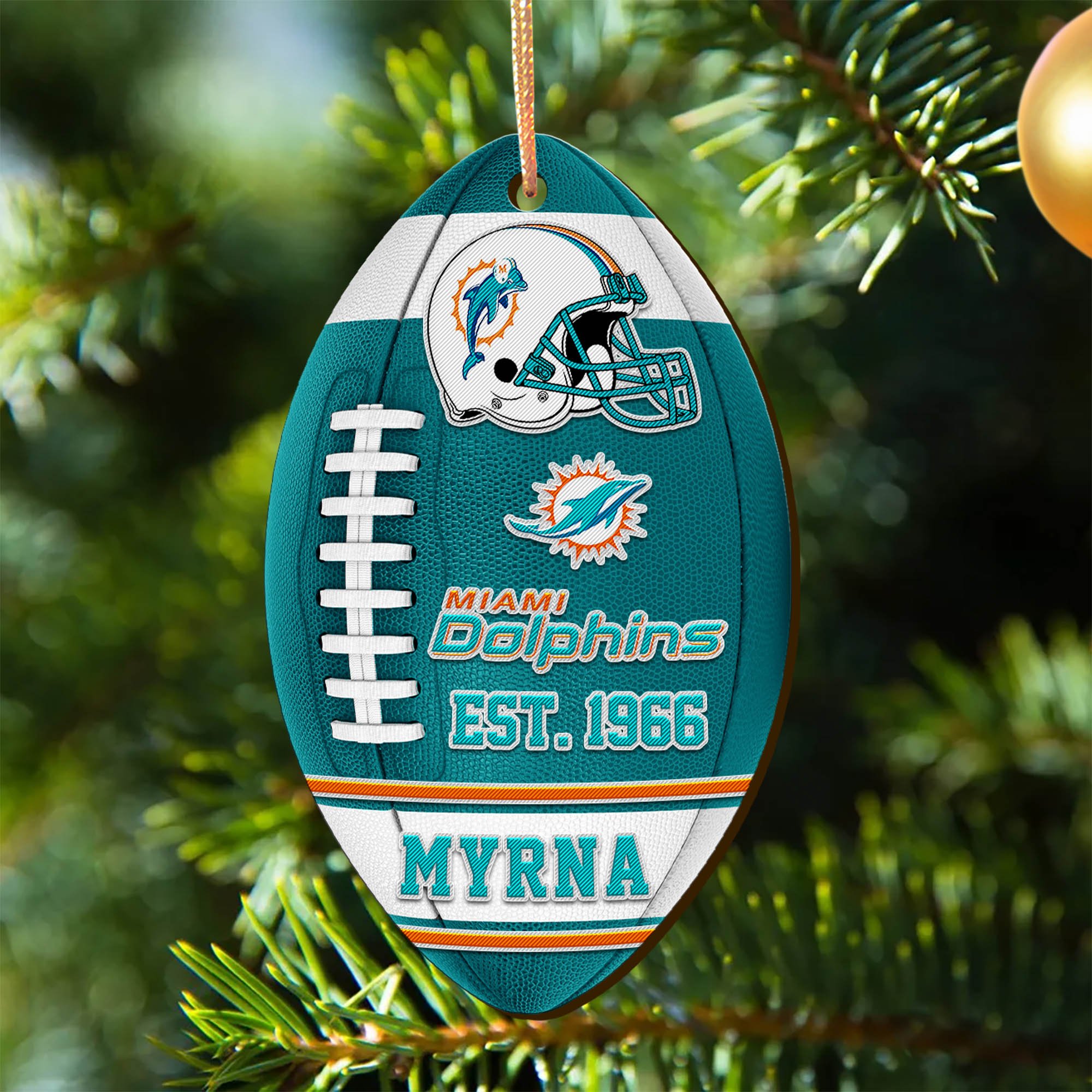 Miami Dolphins Wooden Ornament 2024 Version Custom Your Name, Sport Team Ornament, Christmas Gifts, Gifts For Fans ETHY-52177