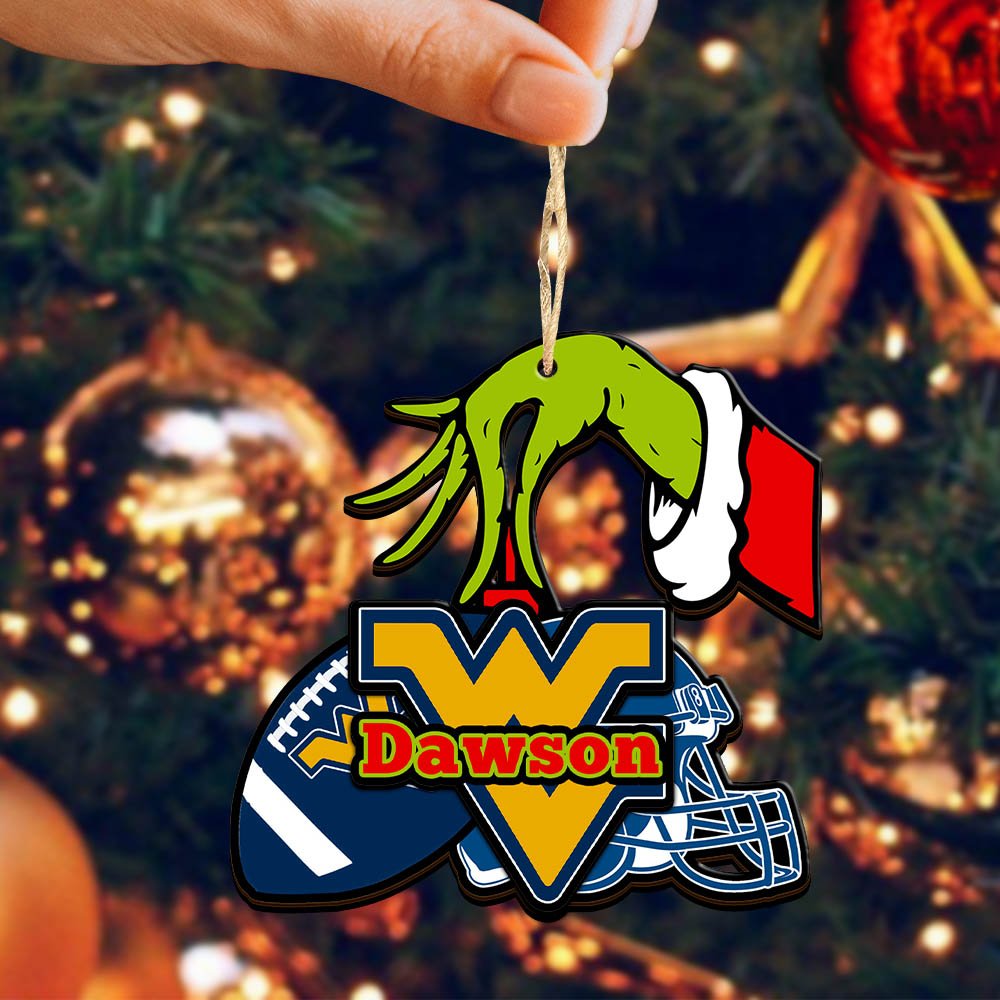 Alternative view of West Virginia Mountaineers 2 Layered Wooden Ornament 2024 Version Personalized Your Name, Football Team Ornament, Football Lover Gifts ETHY-52254