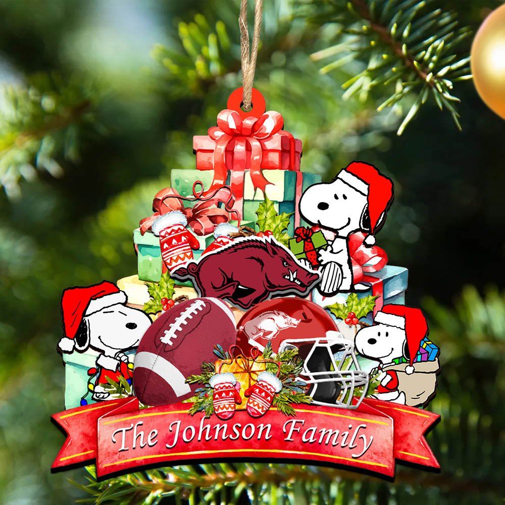 Arkansas Razorbacks 2 Layered Wooden Ornament 2024 Version Personalized Your Family Name, Sport Ornament, Christmas Gifts For Sport Fan, Home Decorations ETHY-52262
