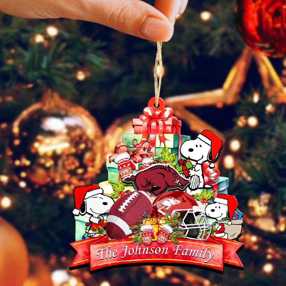 Alternative view of Arkansas Razorbacks 2 Layered Wooden Ornament 2024 Version Personalized Your Family Name, Sport Ornament, Christmas Gifts For Sport Fan, Home Decorations ETHY-52262
