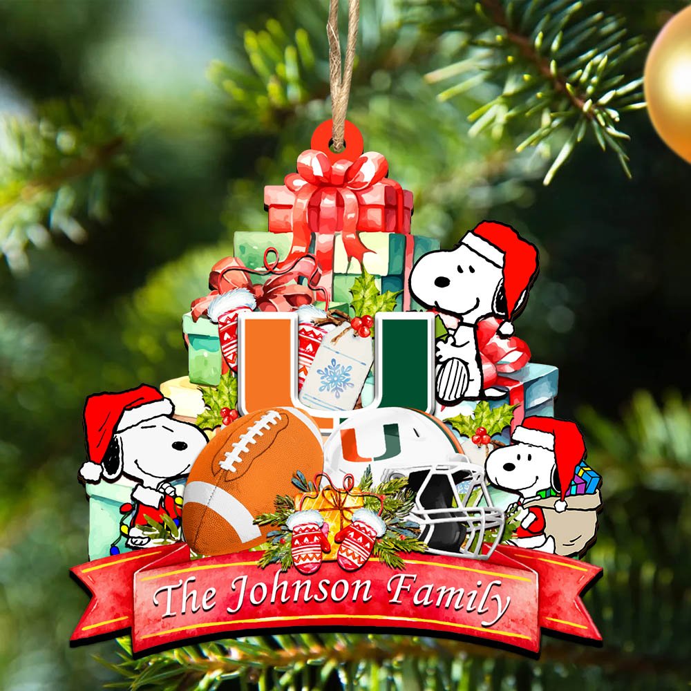 Miami Hurricanes 2 Layered Wooden Ornament 2024 Version Personalized Your Family Name, Sport Ornament, Christmas Gifts For Sport Fan, Home Decorations ETHY-52262