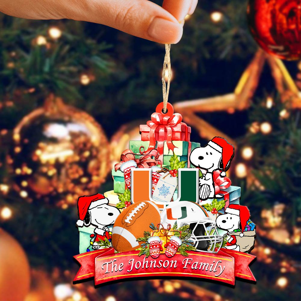 Alternative view of Miami Hurricanes 2 Layered Wooden Ornament 2024 Version Personalized Your Family Name, Sport Ornament, Christmas Gifts For Sport Fan, Home Decorations ETHY-52262