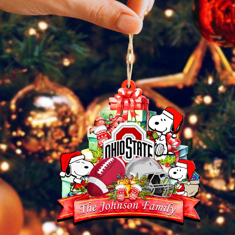 Alternative view of Ohio State Buckeyes 2 Layered Wooden Ornament 2024 Version Personalized Your Family Name, Sport Ornament, Christmas Gifts For Sport Fan, Home Decorations ETHY-52262