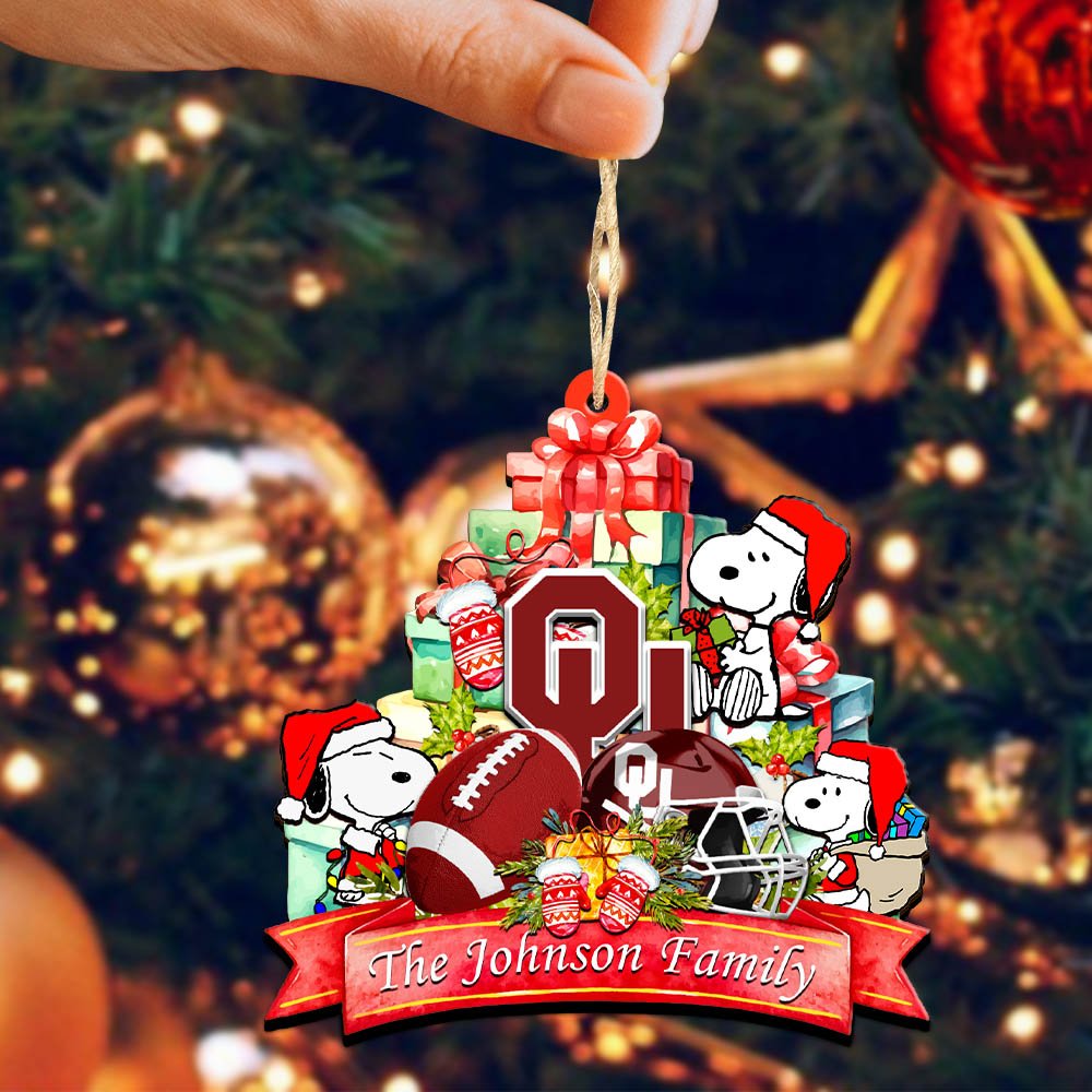 Alternative view of Oklahoma Sooners 2 Layered Wooden Ornament 2024 Version Personalized Your Family Name, Sport Ornament, Christmas Gifts For Sport Fan, Home Decorations ETHY-52262