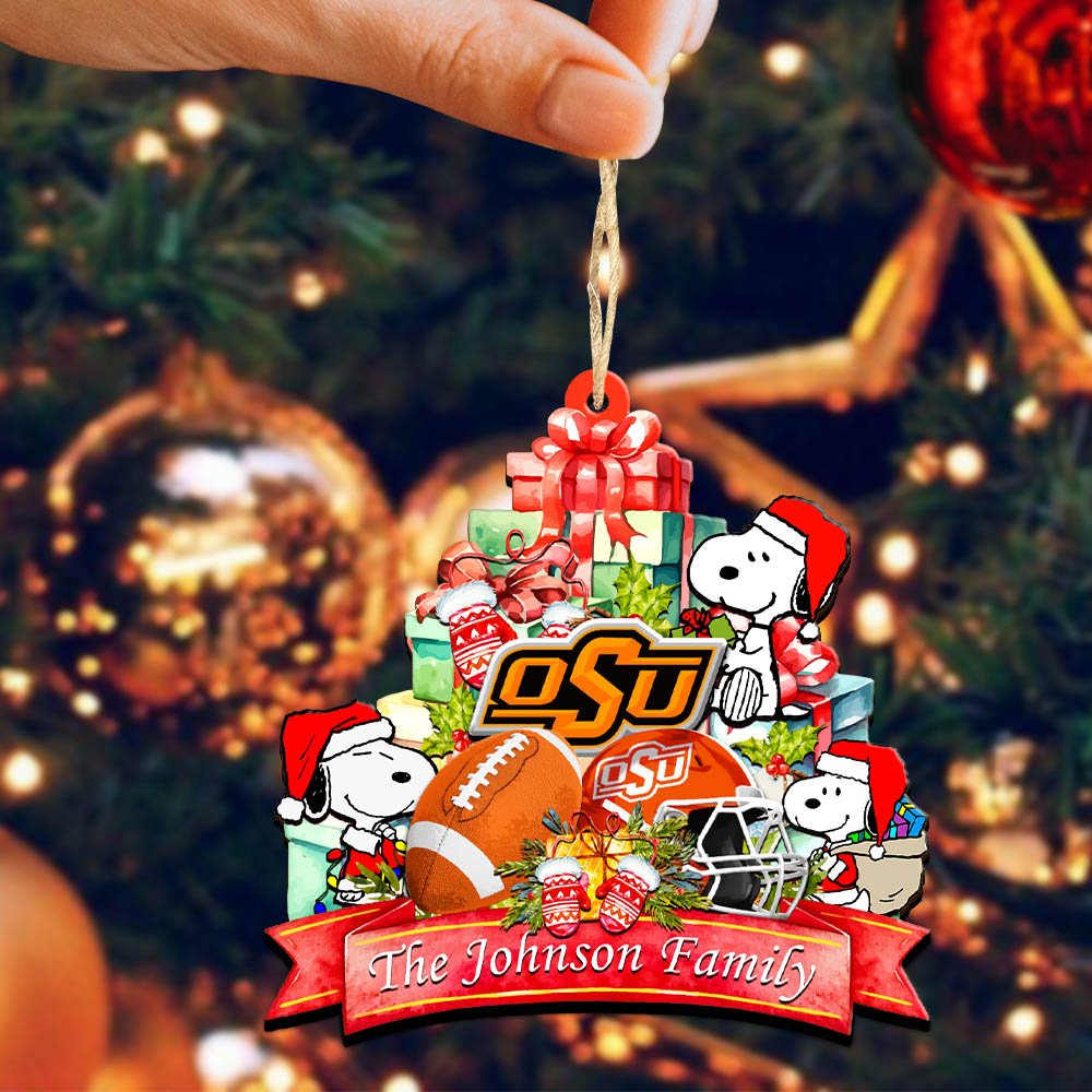 Alternative view of Oklahoma State Cowboys 2 Layered Wooden Ornament 2024 Version Personalized Your Family Name, Sport Ornament, Christmas Gifts For Sport Fan, Home Decorations ETHY-52262