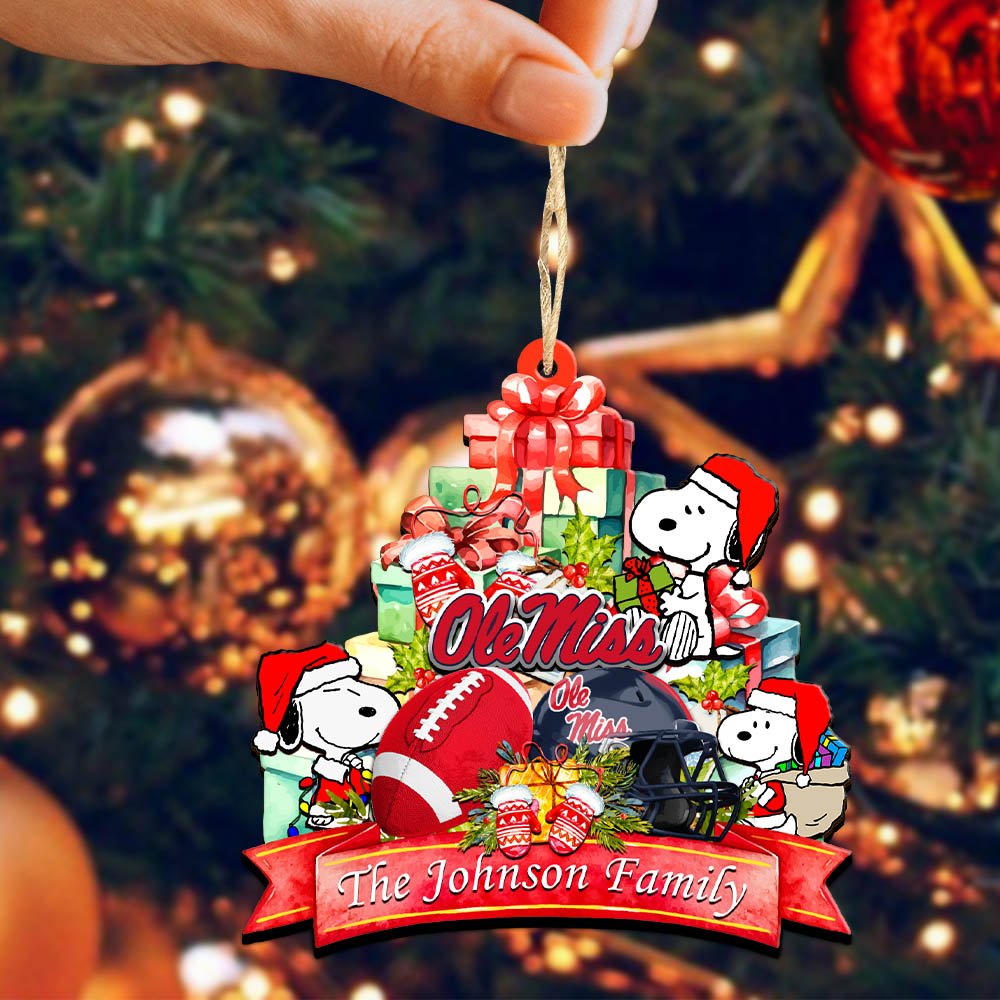 Alternative view of Ole Miss Rebels 2 Layered Wooden Ornament 2024 Version Personalized Your Family Name, Sport Ornament, Christmas Gifts For Sport Fan, Home Decorations ETHY-52262