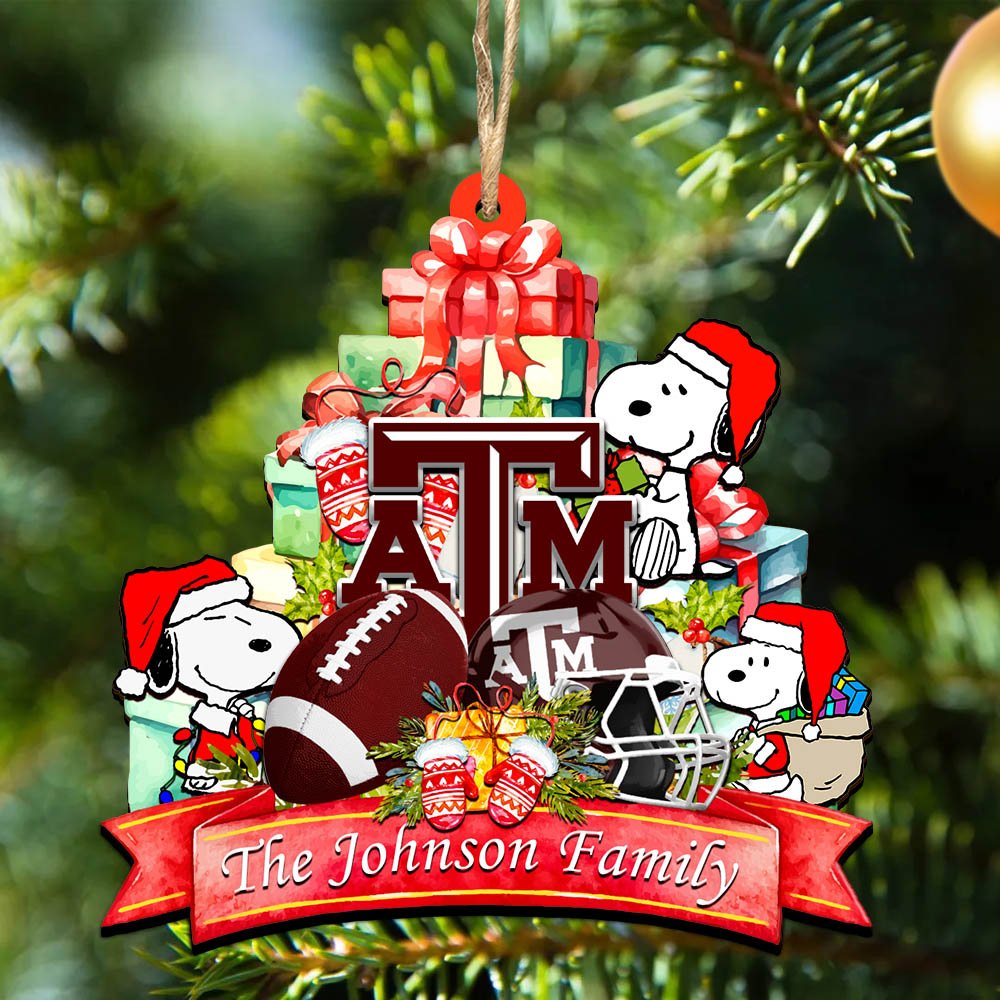 Texas A&M Aggies 2 Layered Wooden Ornament 2024 Version Personalized Your Family Name, Sport Ornament, Christmas Gifts For Sport Fan, Home Decorations ETHY-52262