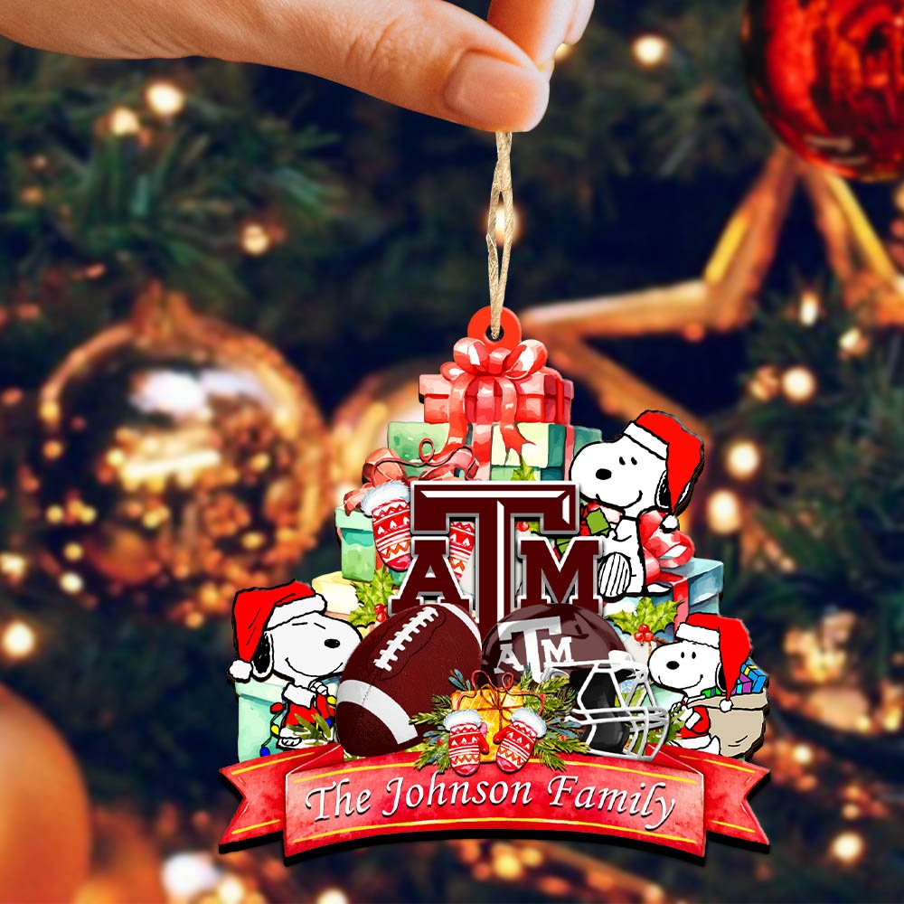 Alternative view of Texas A&M Aggies 2 Layered Wooden Ornament 2024 Version Personalized Your Family Name, Sport Ornament, Christmas Gifts For Sport Fan, Home Decorations ETHY-52262