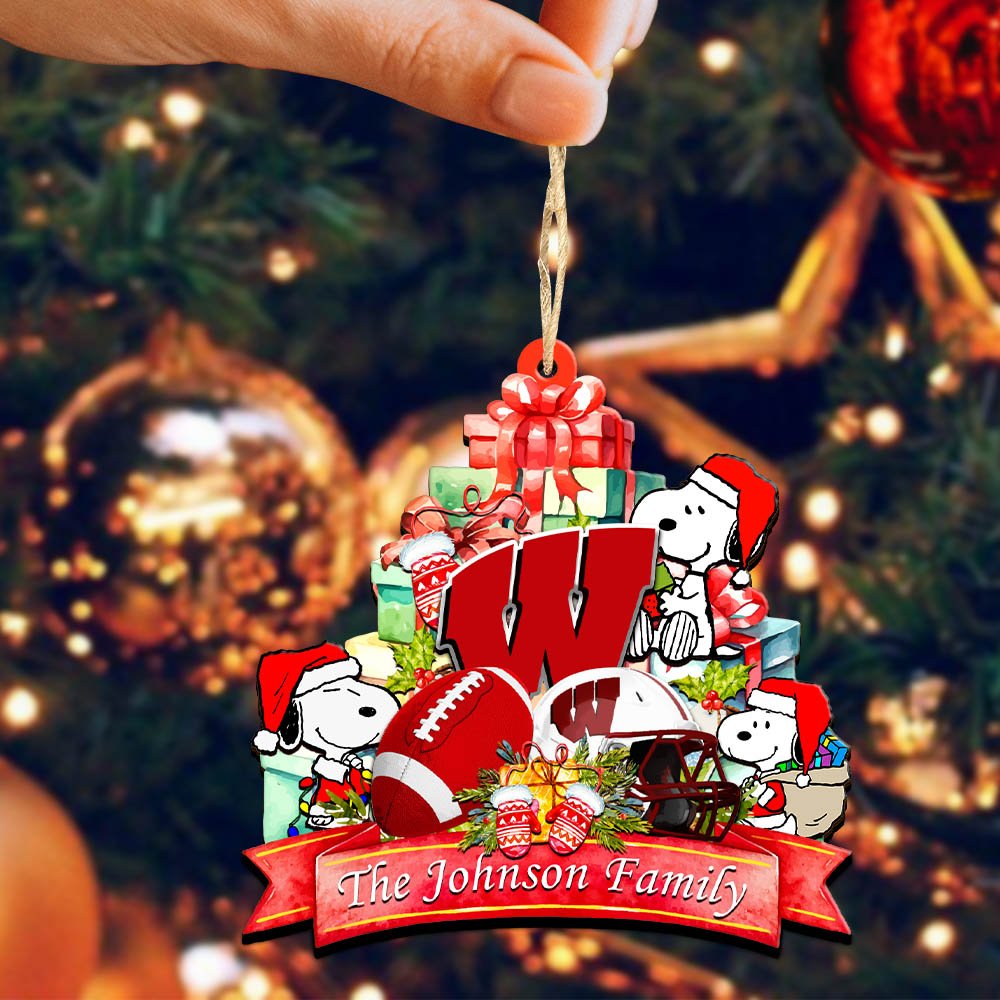 Alternative view of Wisconsin Badgers 2 Layered Wooden Ornament 2024 Version Personalized Your Family Name, Sport Ornament, Christmas Gifts For Sport Fan, Home Decorations ETHY-52262