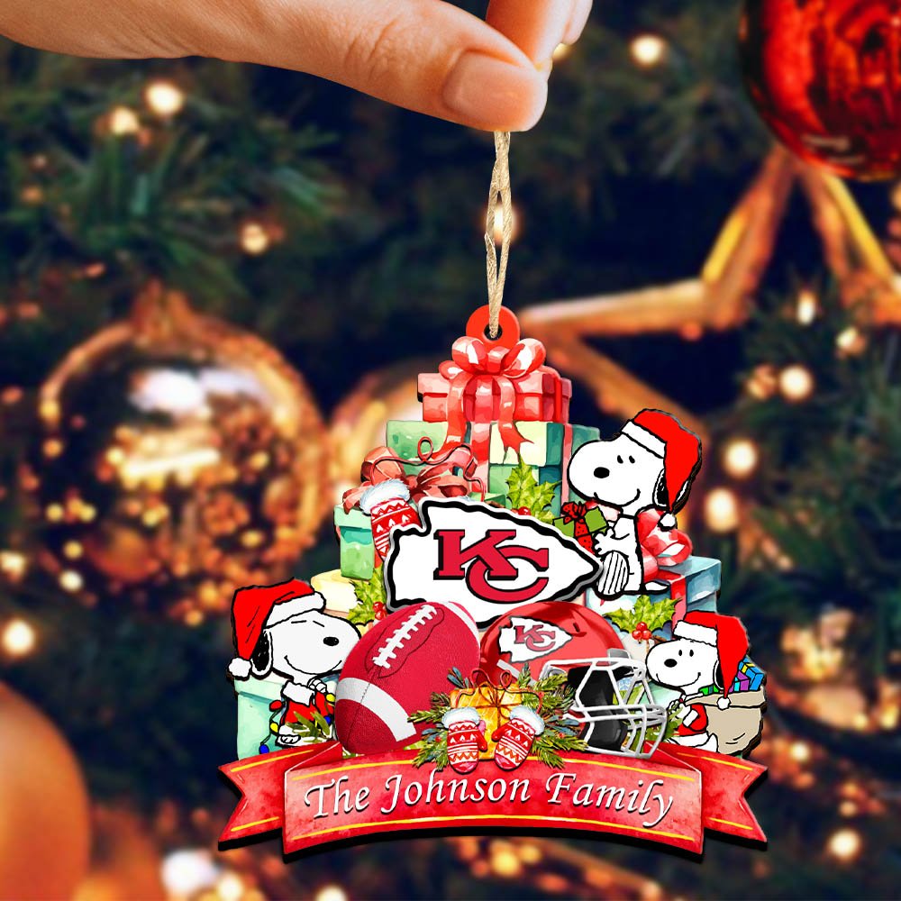 Alternative view of Kansas City Chiefs 2 Layered Wooden Ornament 2024 Version Personalized Your Family Name, Sport Ornament, Christmas Gifts For Sport Fan, Home Decorations ETHY-52262