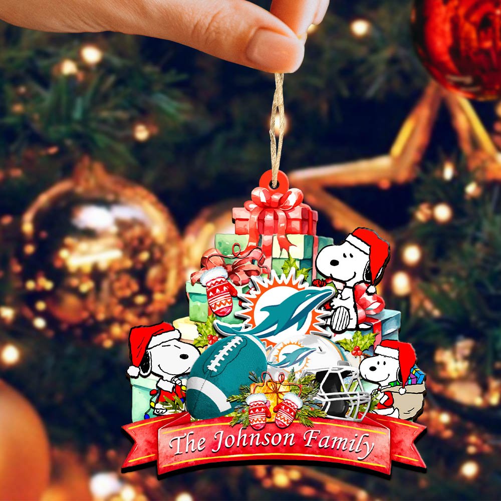 Alternative view of Miami Dolphins 2 Layered Wooden Ornament 2024 Version Personalized Your Family Name, Sport Ornament, Christmas Gifts For Sport Fan, Home Decorations ETHY-52262
