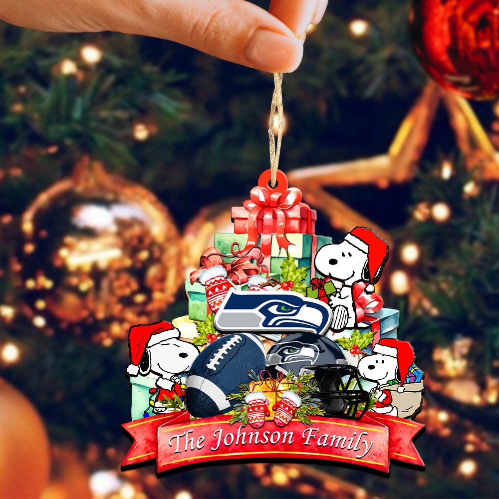 Alternative view of Seattle Seahawks 2 Layered Wooden Ornament 2024 Version Personalized Your Family Name, Sport Ornament, Christmas Gifts For Sport Fan, Home Decorations ETHY-52262