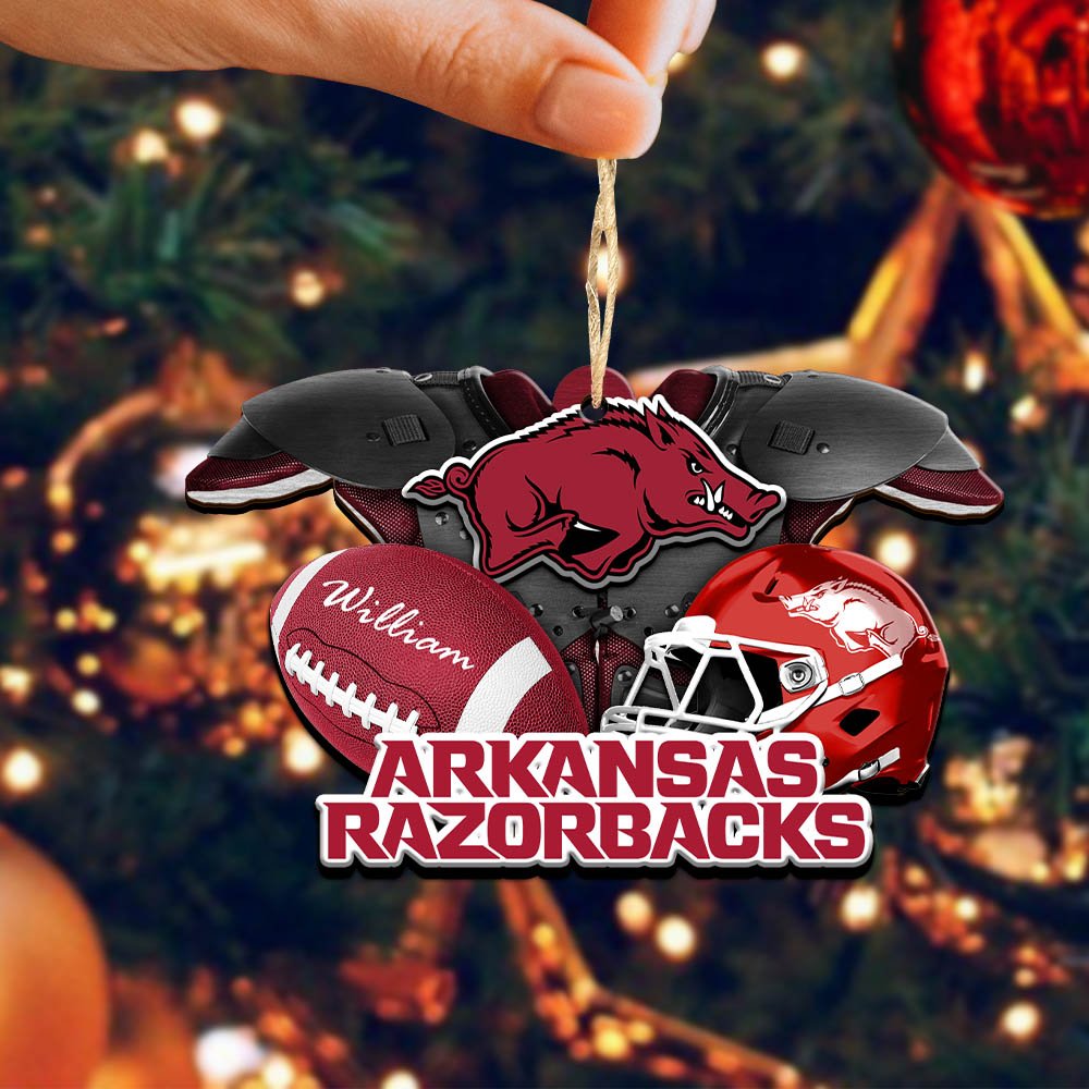Alternative view of Arkansas Razorbacks 2 Layered Wooden Ornament 2024 Version Personalized Your Name, America Football Ornament, Football Lover Gifts ETHY-52282