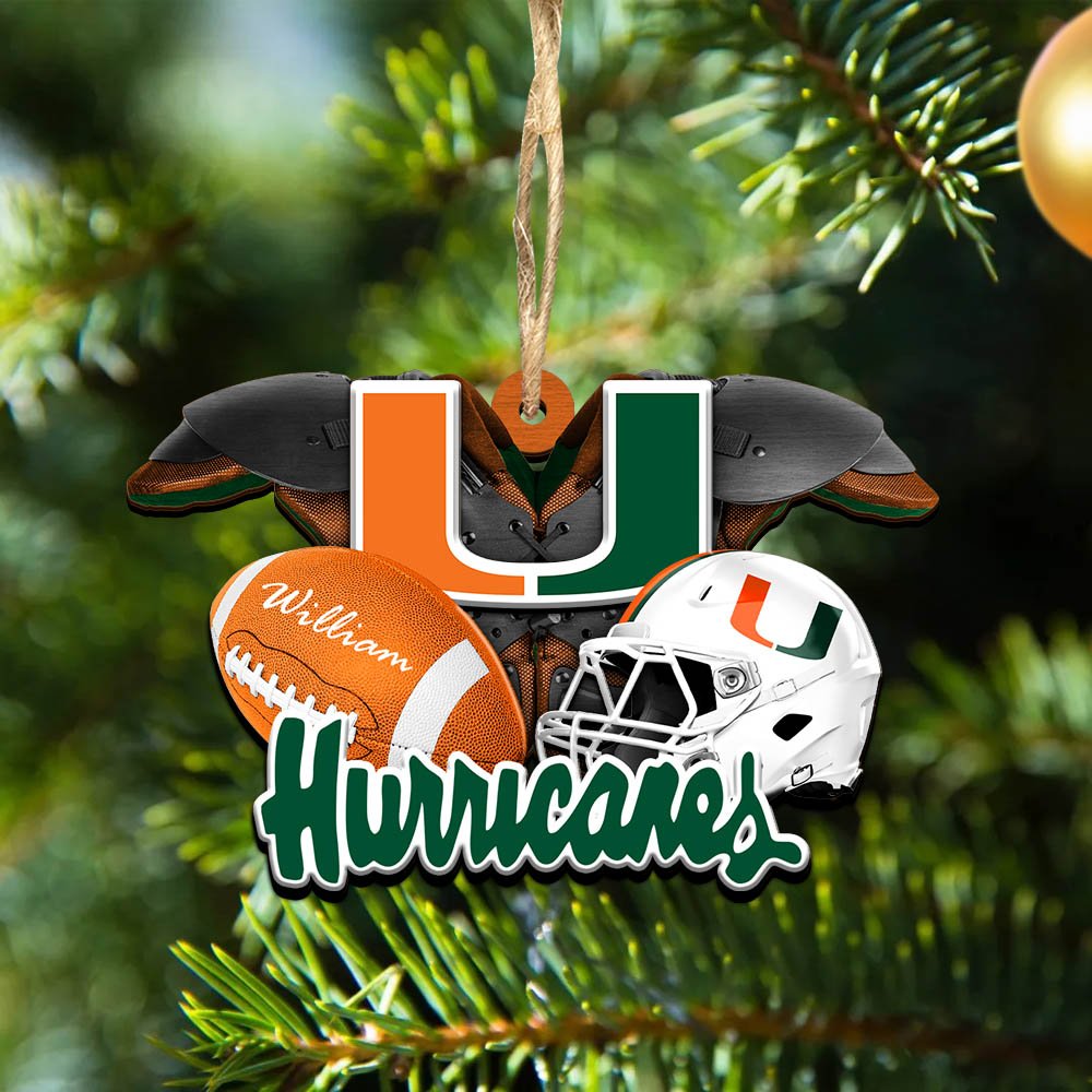 Miami Hurricanes 2 Layered Wooden Ornament 2024 Version Personalized Your Name, America Football Ornament, Football Lover Gifts ETHY-52282