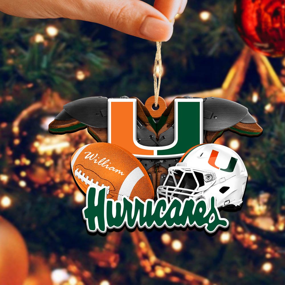 Alternative view of Miami Hurricanes 2 Layered Wooden Ornament 2024 Version Personalized Your Name, America Football Ornament, Football Lover Gifts ETHY-52282