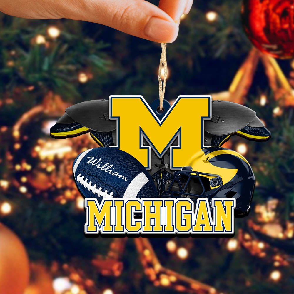 Alternative view of Michigan Wolverines 2 Layered Wooden Ornament 2024 Version Personalized Your Name, America Football Ornament, Football Lover Gifts ETHY-52282