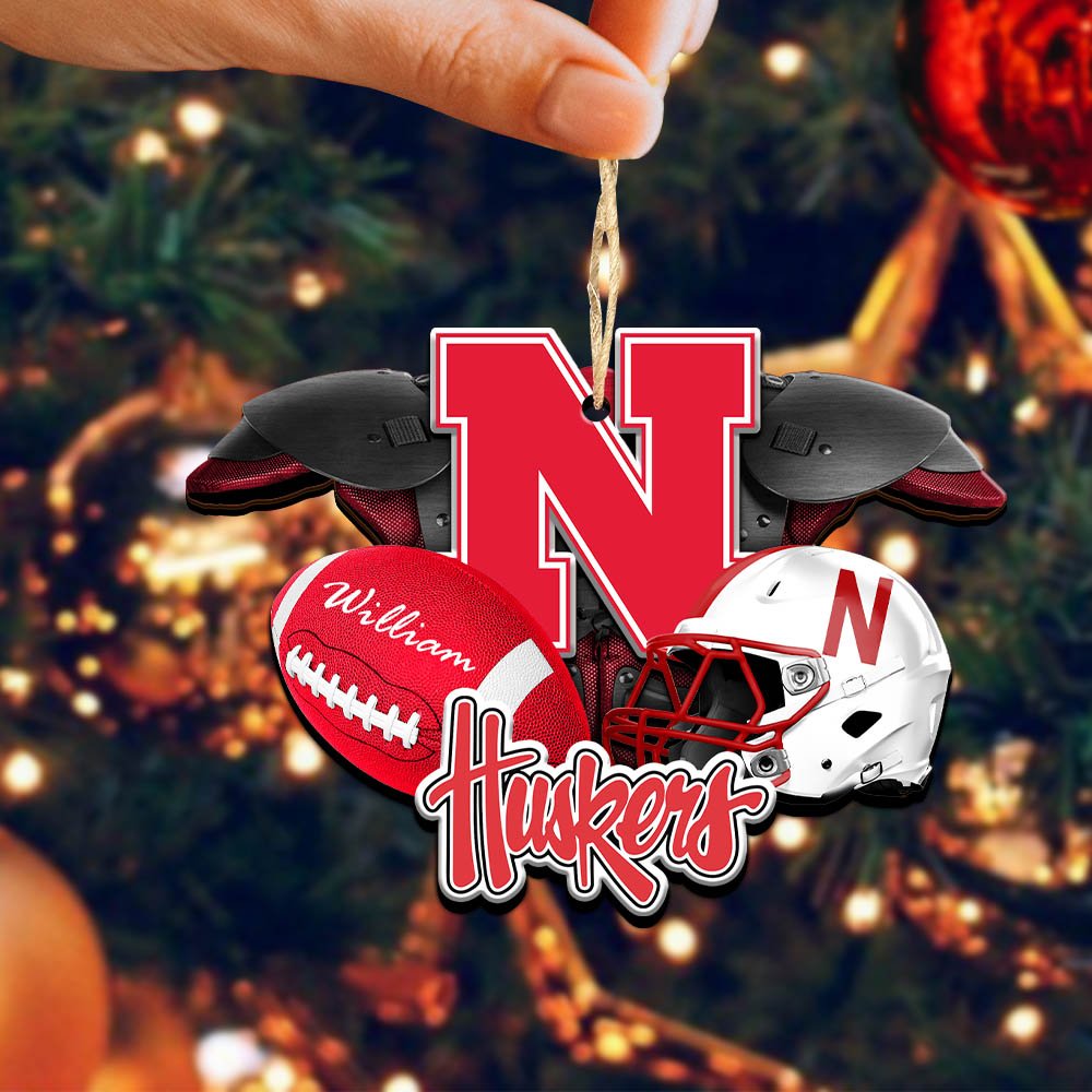 Alternative view of Nebraska Cornhuskers 2 Layered Wooden Ornament 2024 Version Personalized Your Name, America Football Ornament, Football Lover Gifts ETHY-52282
