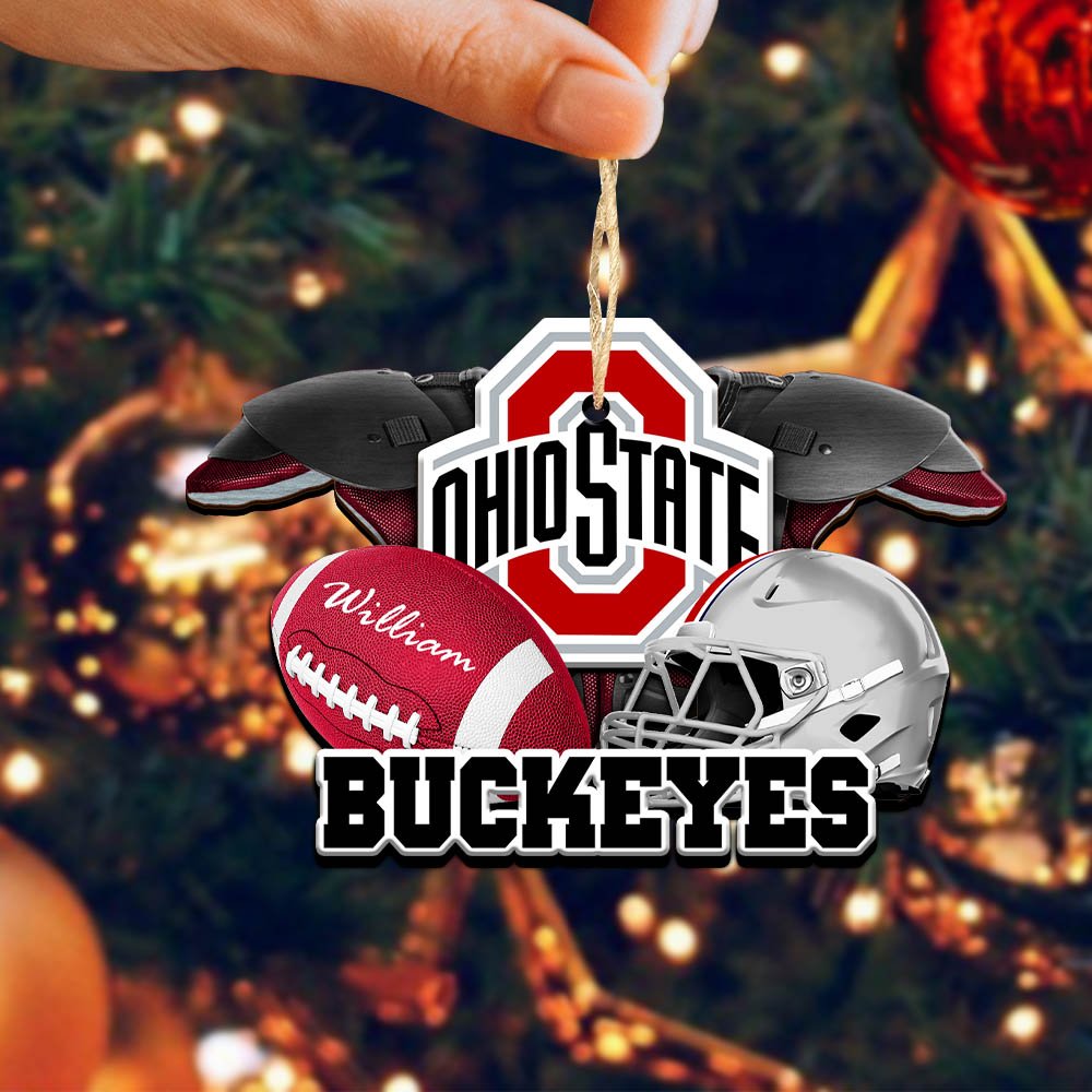 Alternative view of Ohio State Buckeyes 2 Layered Wooden Ornament 2024 Version Personalized Your Name, America Football Ornament, Football Lover Gifts ETHY-52282