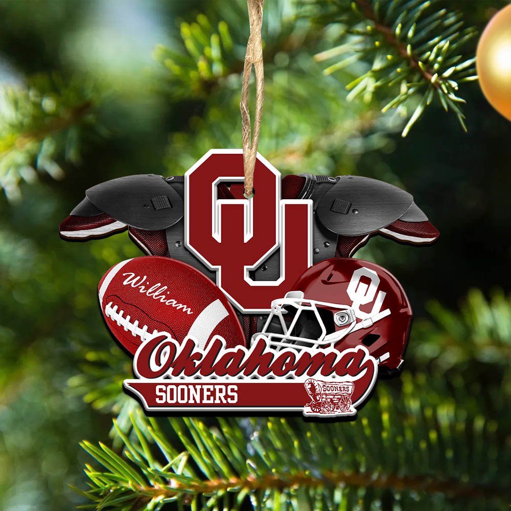 Oklahoma Sooners 2 Layered Wooden Ornament 2024 Version Personalized Your Name, America Football Ornament, Football Lover Gifts ETHY-52282