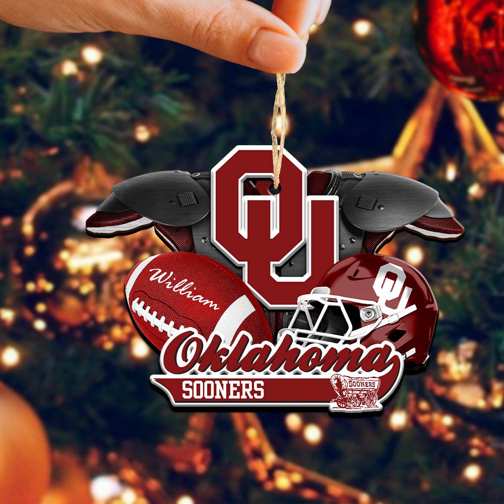 Alternative view of Oklahoma Sooners 2 Layered Wooden Ornament 2024 Version Personalized Your Name, America Football Ornament, Football Lover Gifts ETHY-52282
