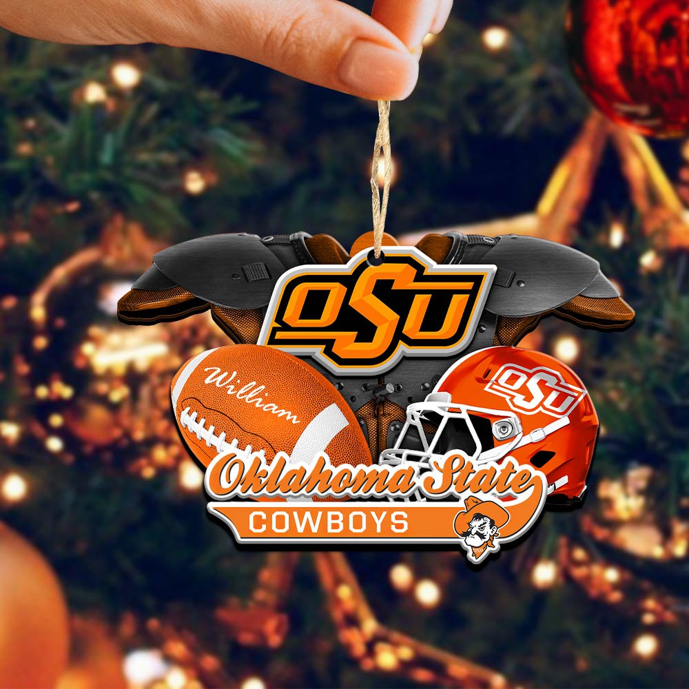 Alternative view of Oklahoma State Cowboys 2 Layered Wooden Ornament 2024 Version Personalized Your Name, America Football Ornament, Football Lover Gifts ETHY-52282