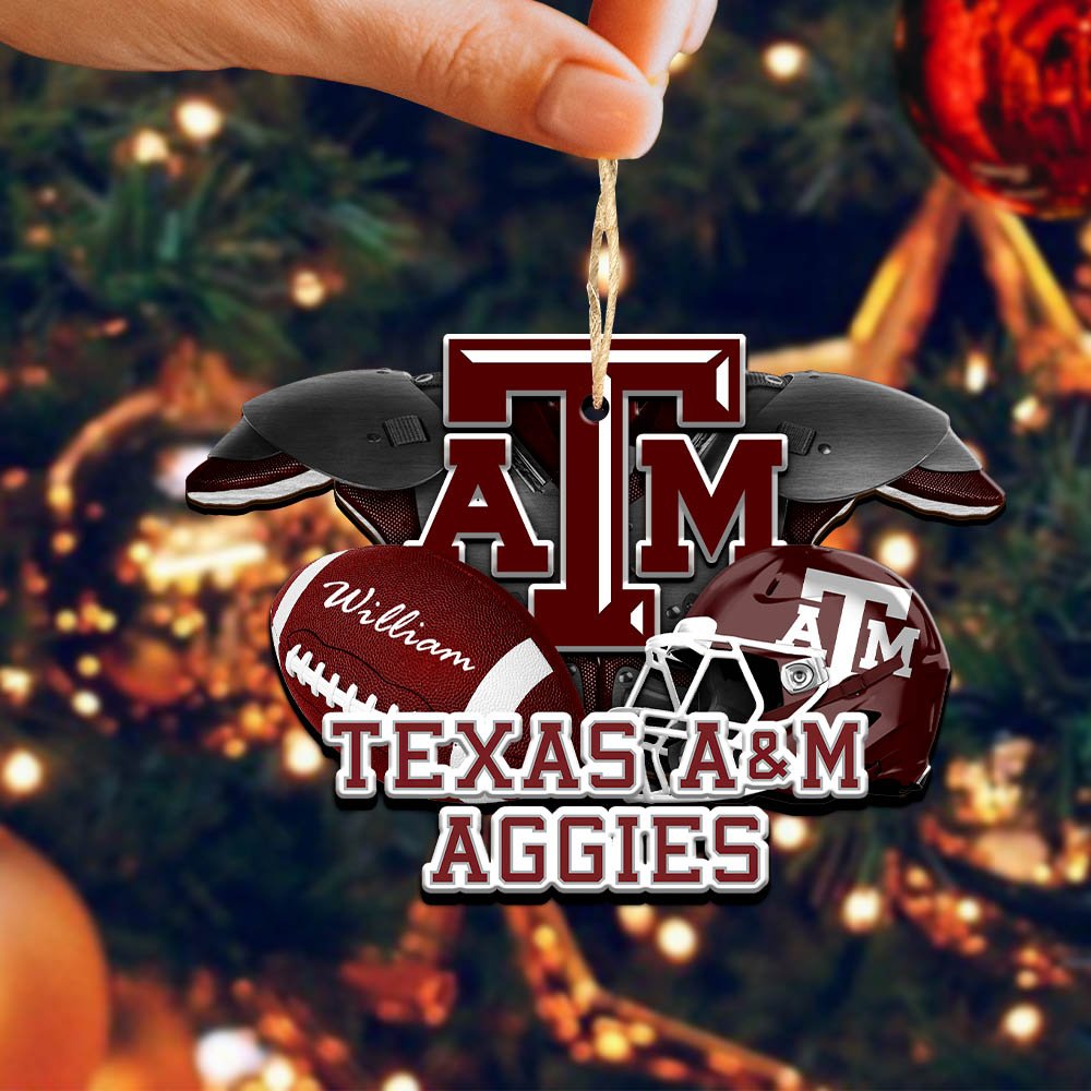 Alternative view of Texas A&M Aggies 2 Layered Wooden Ornament 2024 Version Personalized Your Name, America Football Ornament, Football Lover Gifts ETHY-52282