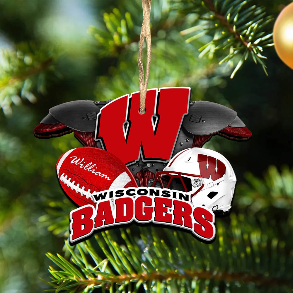 Wisconsin Badgers 2 Layered Wooden Ornament 2024 Version Personalized Your Name, America Football Ornament, Football Lover Gifts ETHY-52282