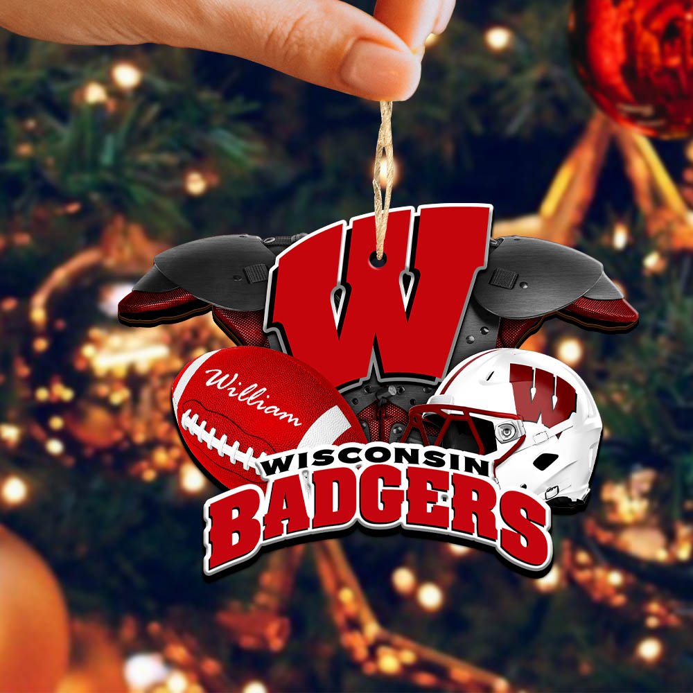Alternative view of Wisconsin Badgers 2 Layered Wooden Ornament 2024 Version Personalized Your Name, America Football Ornament, Football Lover Gifts ETHY-52282