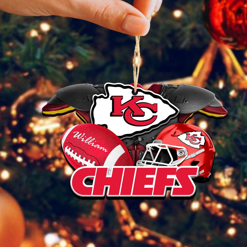 Alternative view of Kansas City Chiefs 2 Layered Wooden Ornament 2024 Version Personalized Your Name, America Football Ornament, Football Lover Gifts ETHY-52282