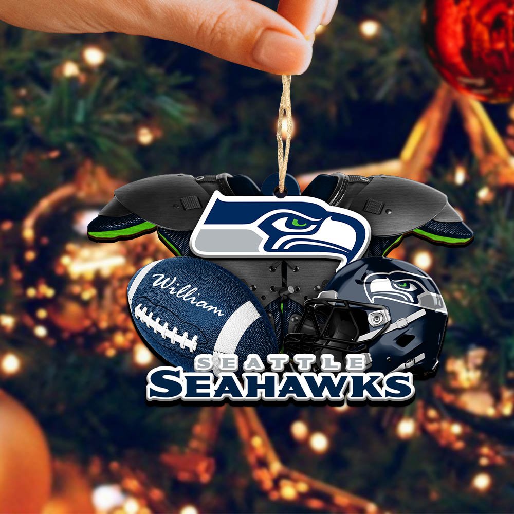 Alternative view of Seattle Seahawks 2 Layered Wooden Ornament 2024 Version Personalized Your Name, America Football Ornament, Football Lover Gifts ETHY-52282