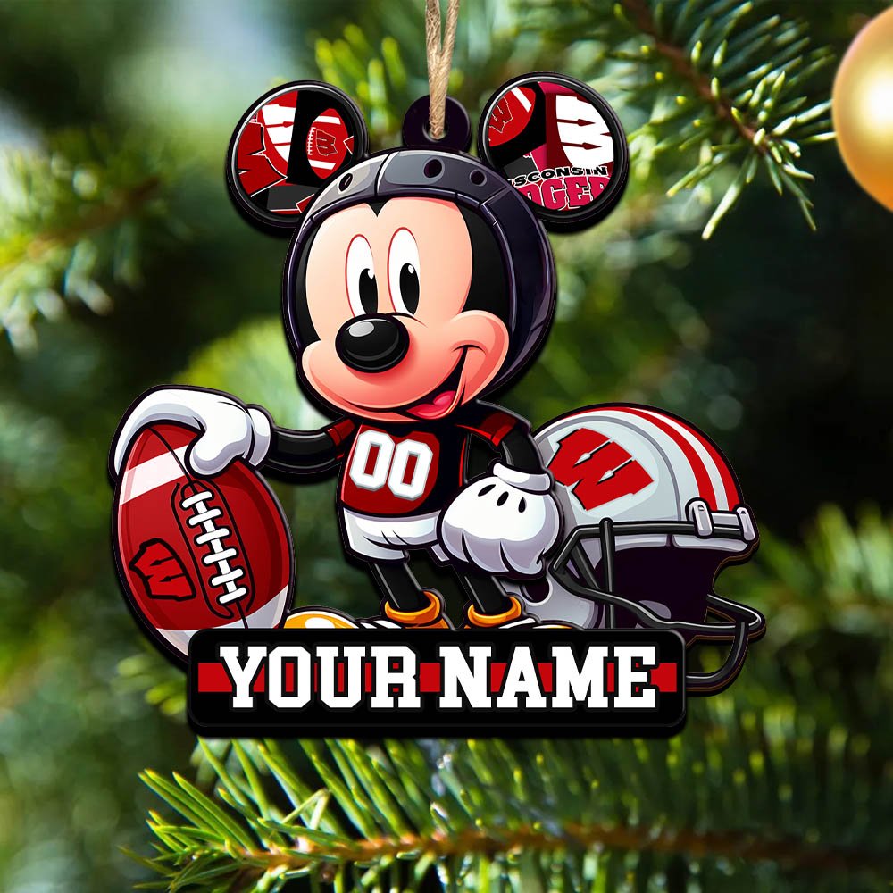 Wisconsin Badgers 2 Layered Wooden Ornament 2024 Version Personalized Your Name, Football Team Ornament, Football Lover Gifts ETHY-52624