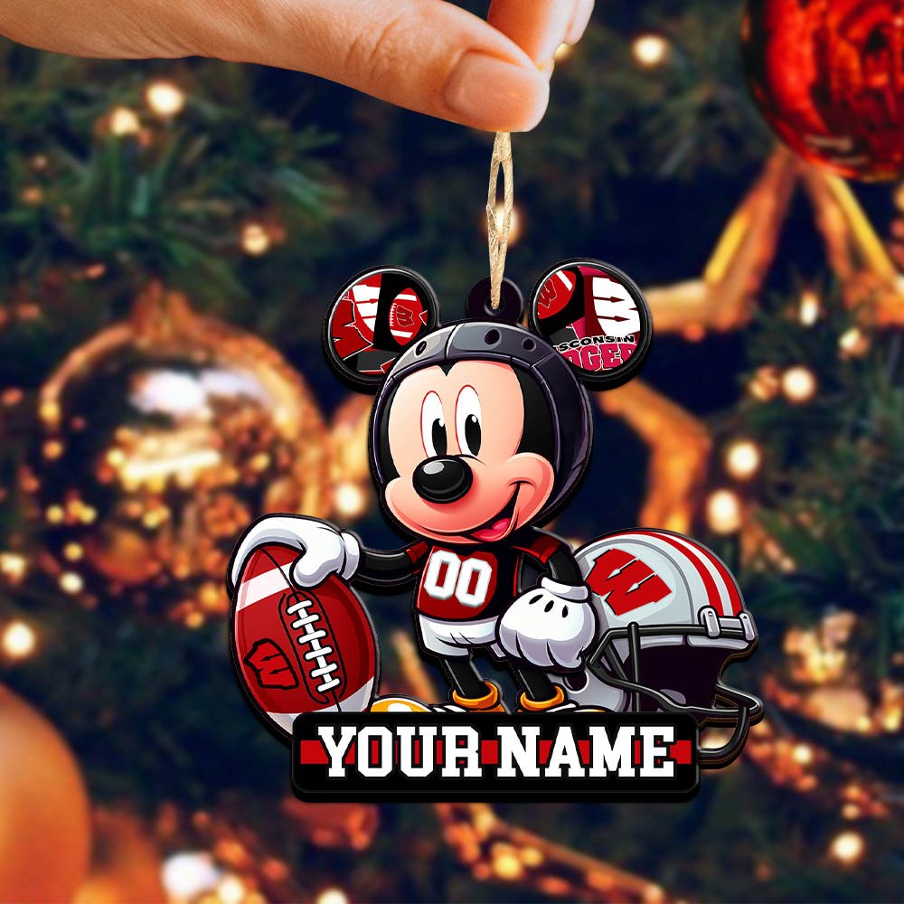Alternative view of Wisconsin Badgers 2 Layered Wooden Ornament 2024 Version Personalized Your Name, Football Team Ornament, Football Lover Gifts ETHY-52624