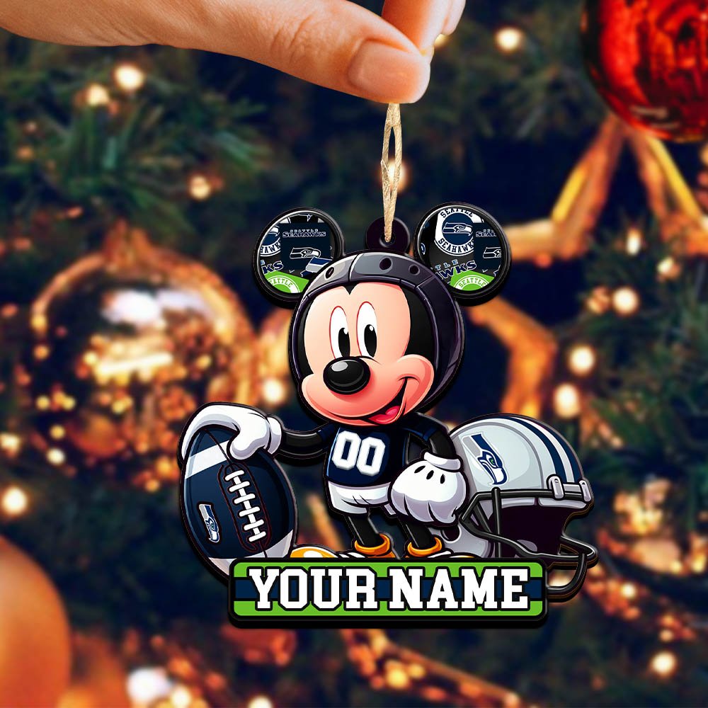 Alternative view of Seattle Seahawks 2 Layered Wooden Ornament 2024 Version Personalized Your Name, Football Team Ornament, Football Lover Gifts ETHY-52624